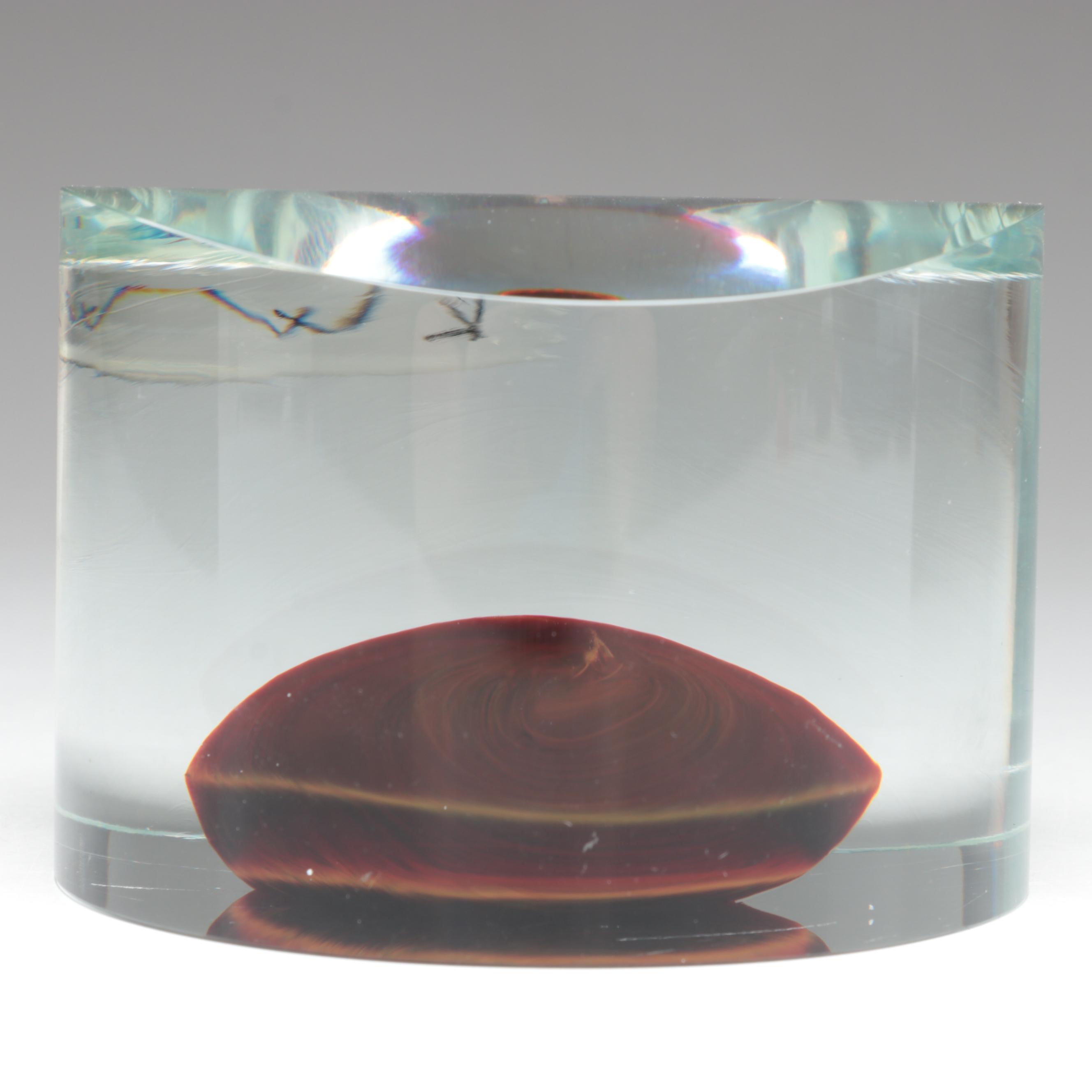 Karel Wünsch Geometric Cut and Polished Optic Czech Art Glass Sculpture, 1989