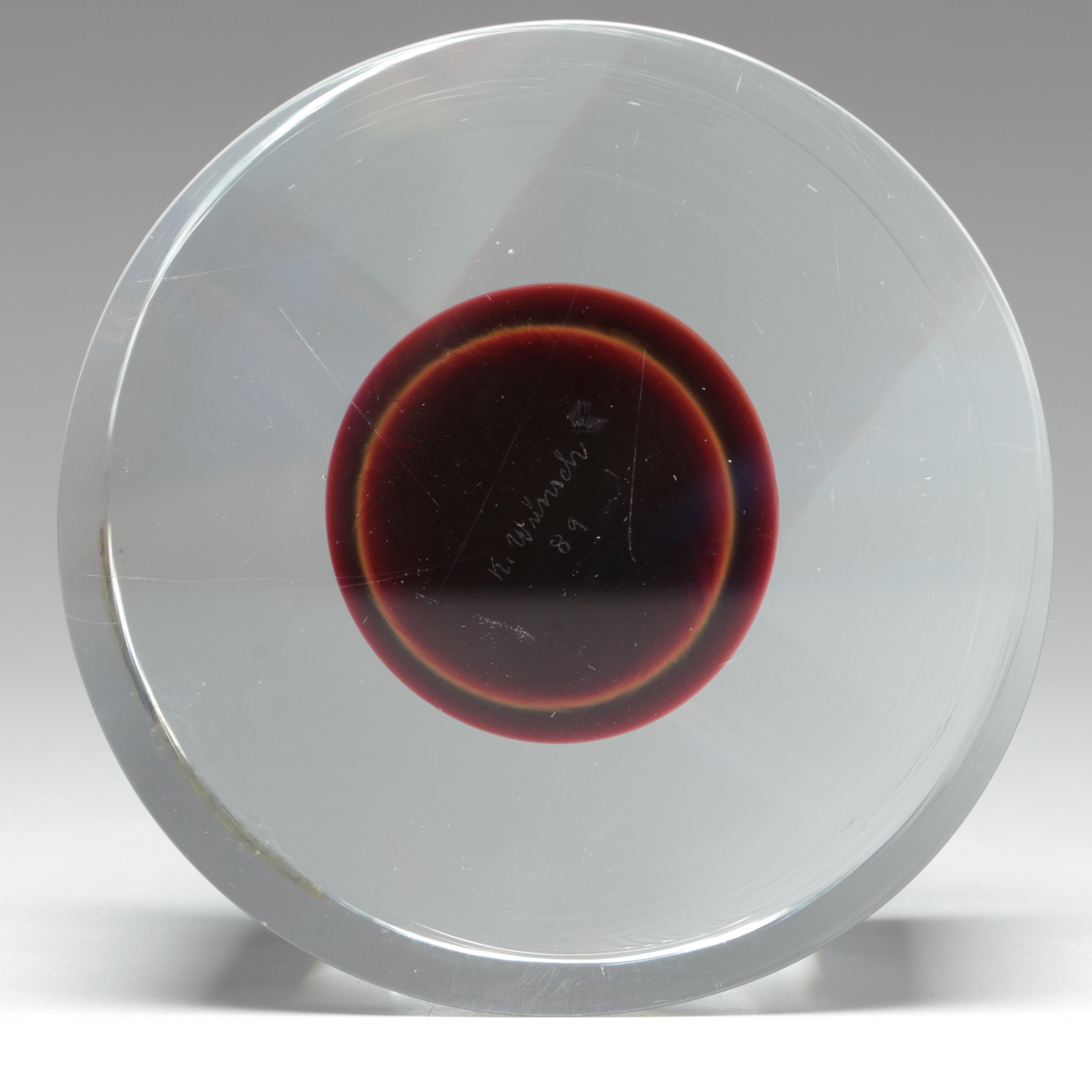 Karel Wünsch Geometric Cut and Polished Optic Czech Art Glass Sculpture, 1989