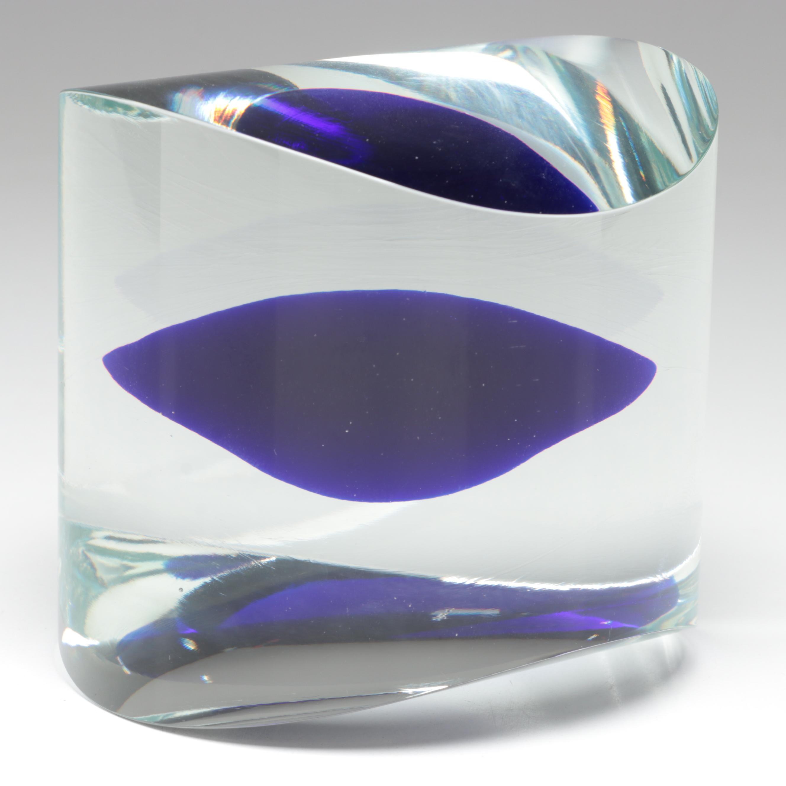 Karel Wünsch Geometric Cut and Polished Optic Czech Art Glass Sculpture, 1989
