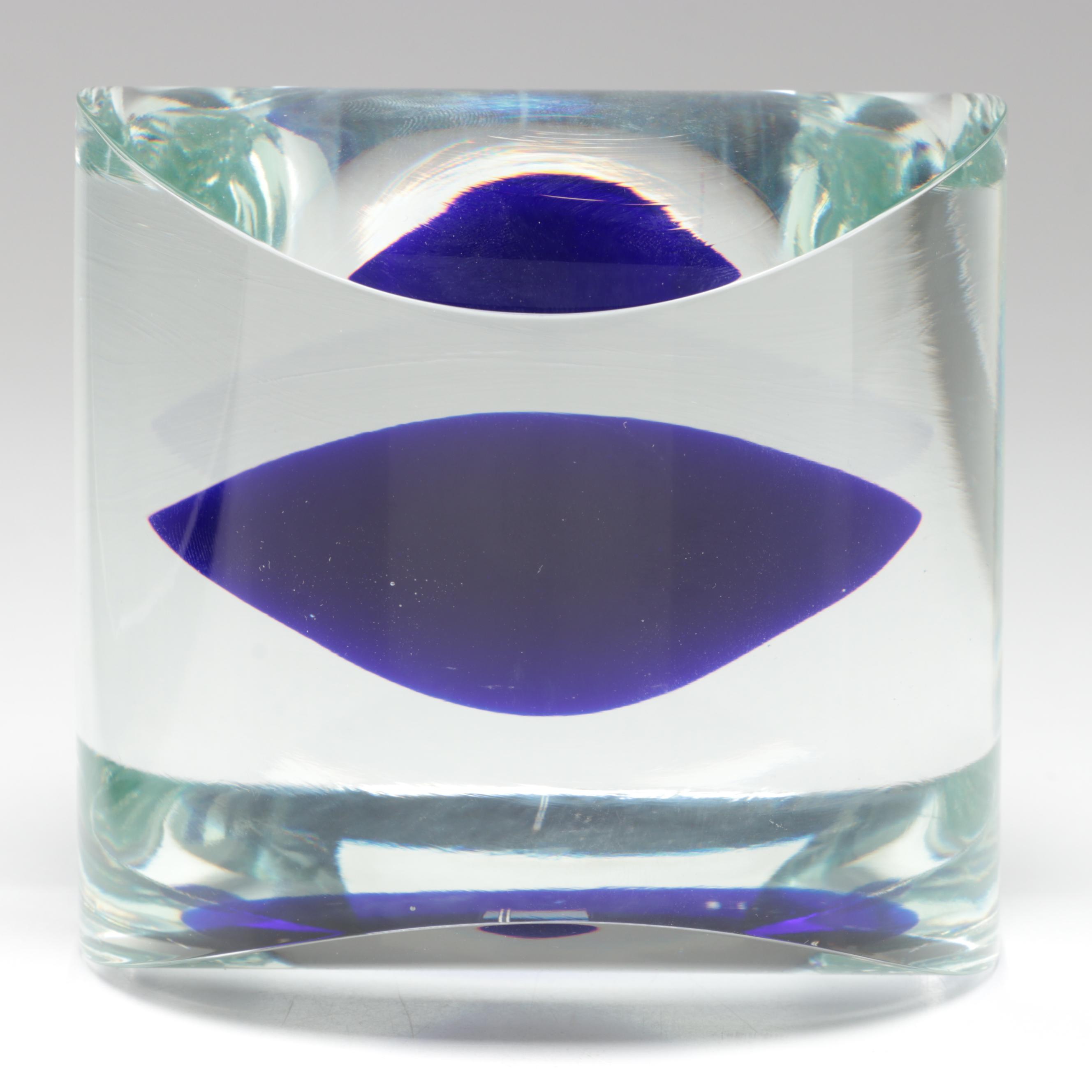Karel Wünsch Geometric Cut and Polished Optic Czech Art Glass Sculpture, 1989