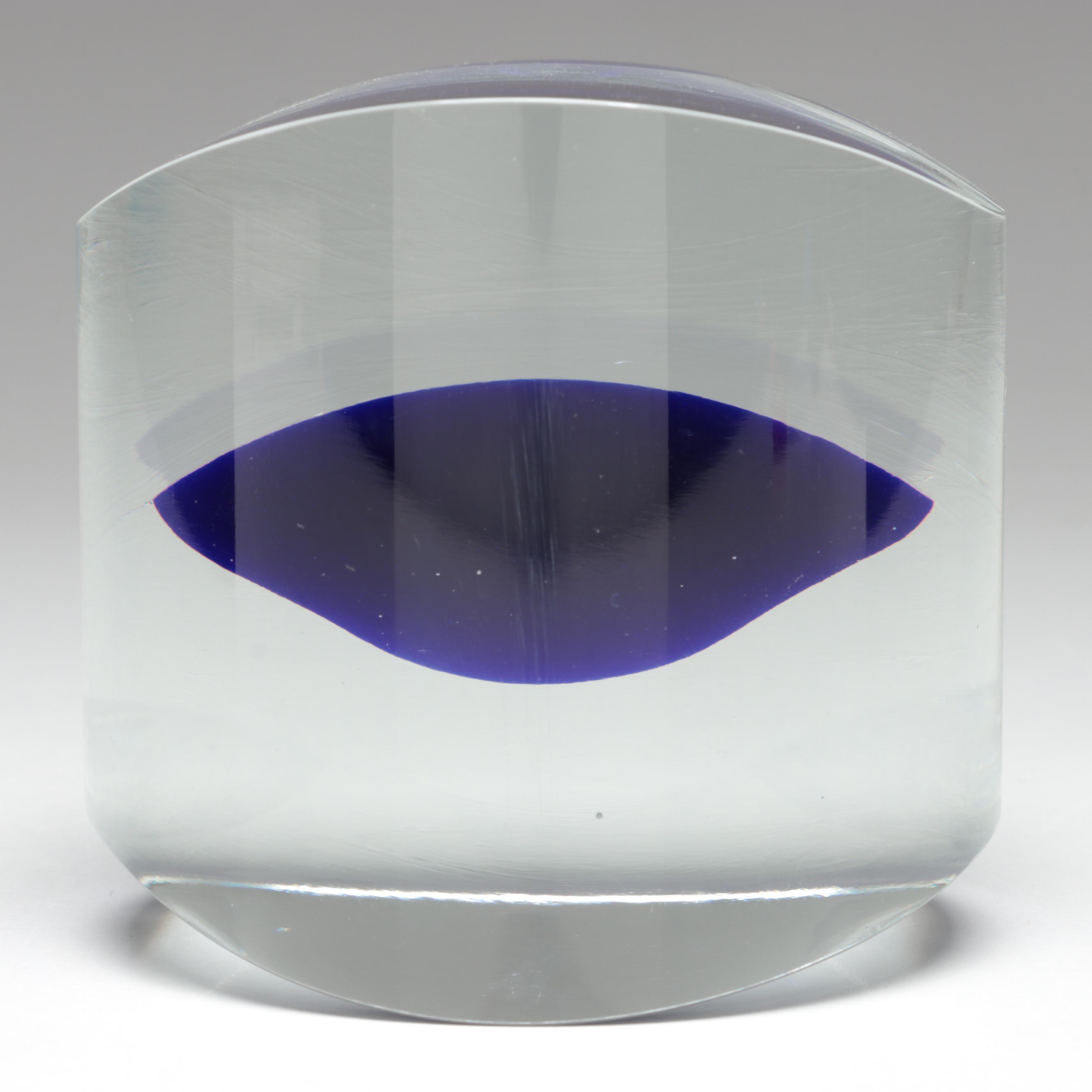Karel Wünsch Geometric Cut and Polished Optic Czech Art Glass Sculpture, 1989