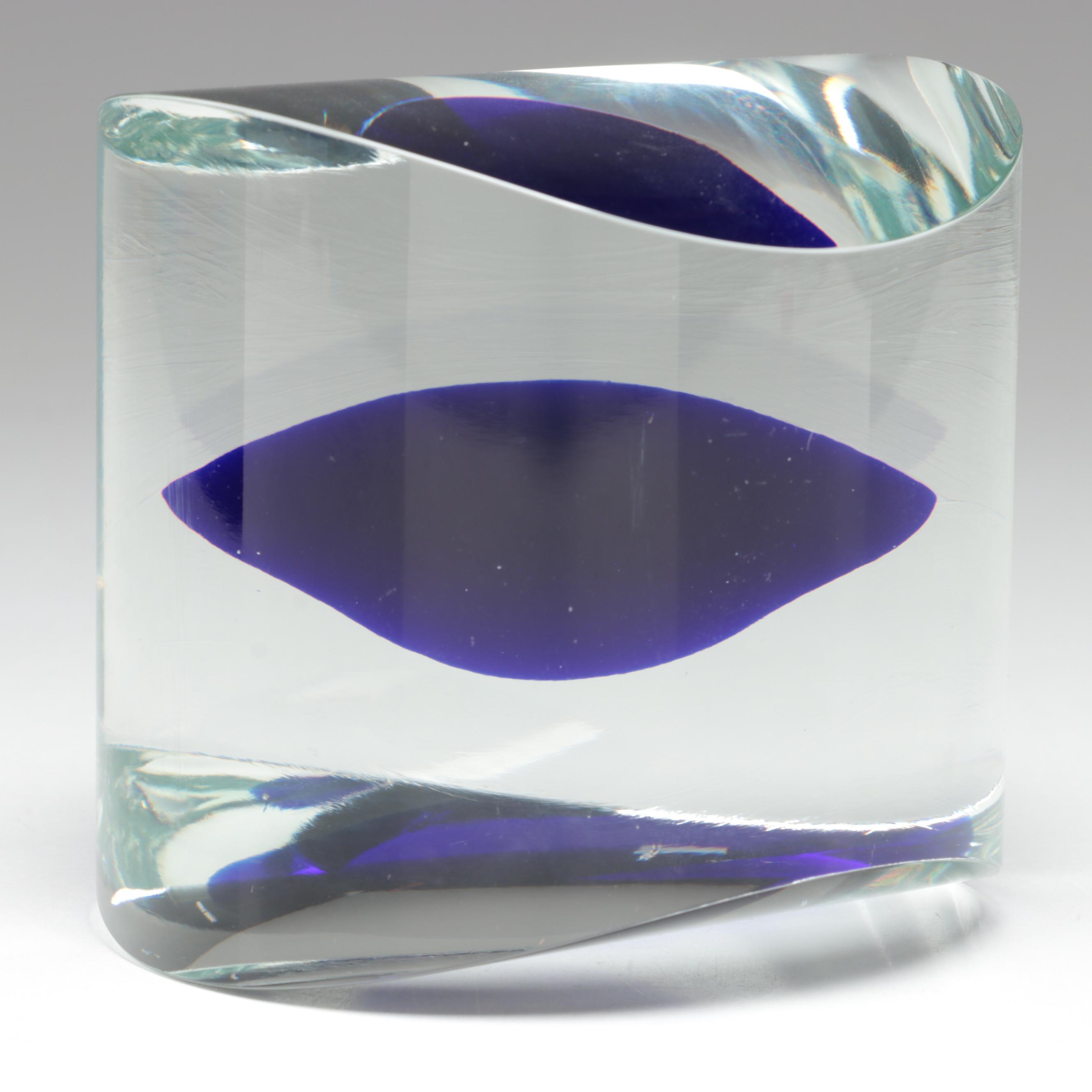 Karel Wünsch Geometric Cut and Polished Optic Czech Art Glass Sculpture, 1989