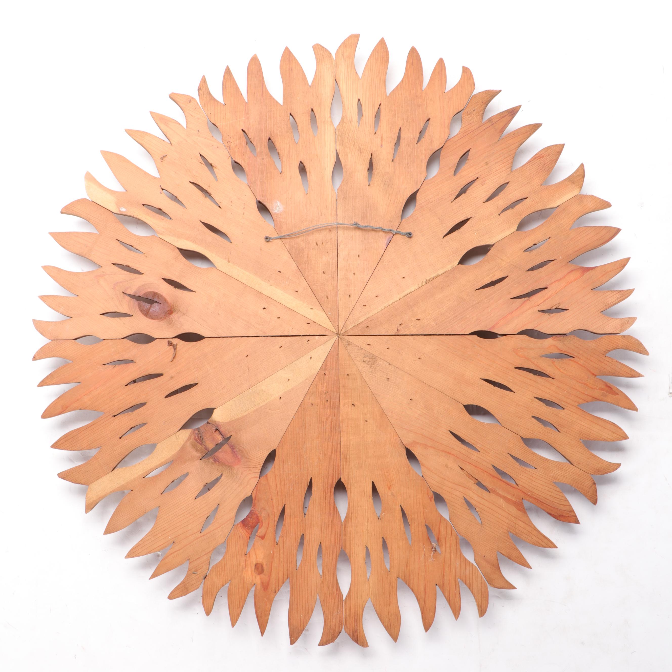 Folk Art Hand-Carved Wooden Sun Face Wall Décor