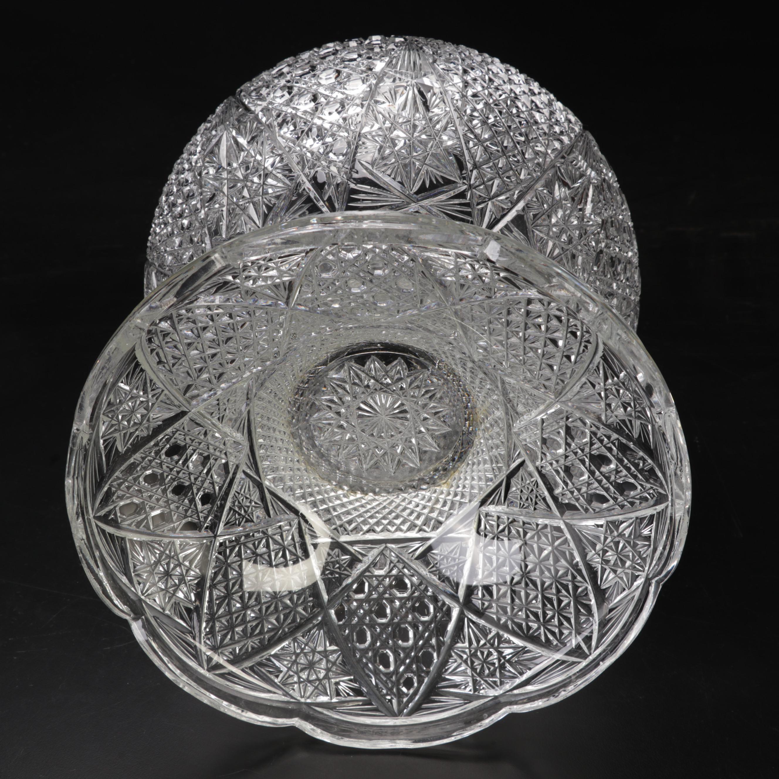 American Brilliant Style Cut Glass Rose Bowl, 20th Century