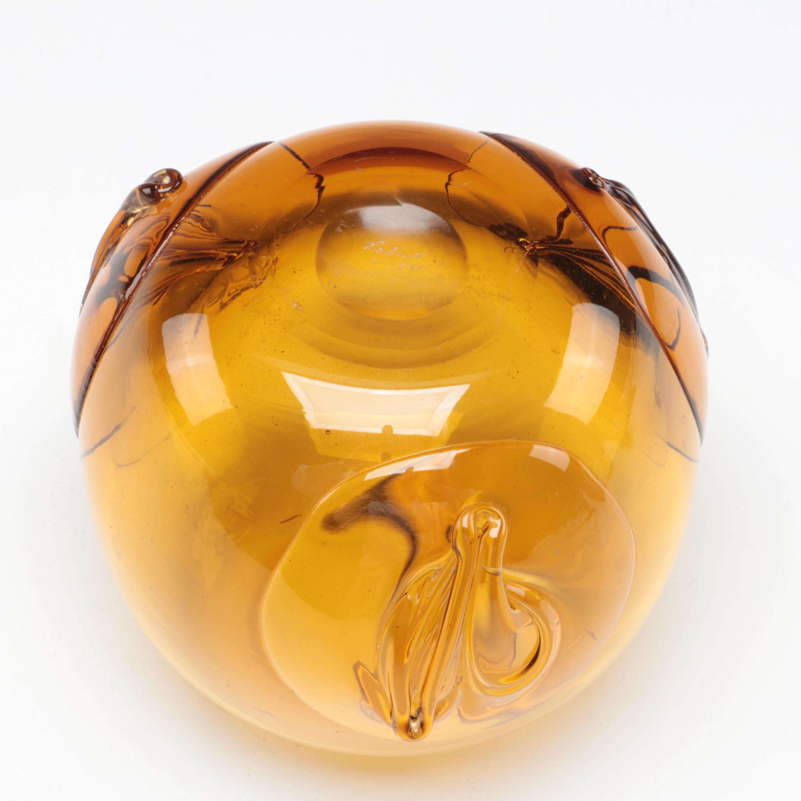 Dominick Labino Blown Amber with Applied Decoration Studio Art Glass Vase, 1977