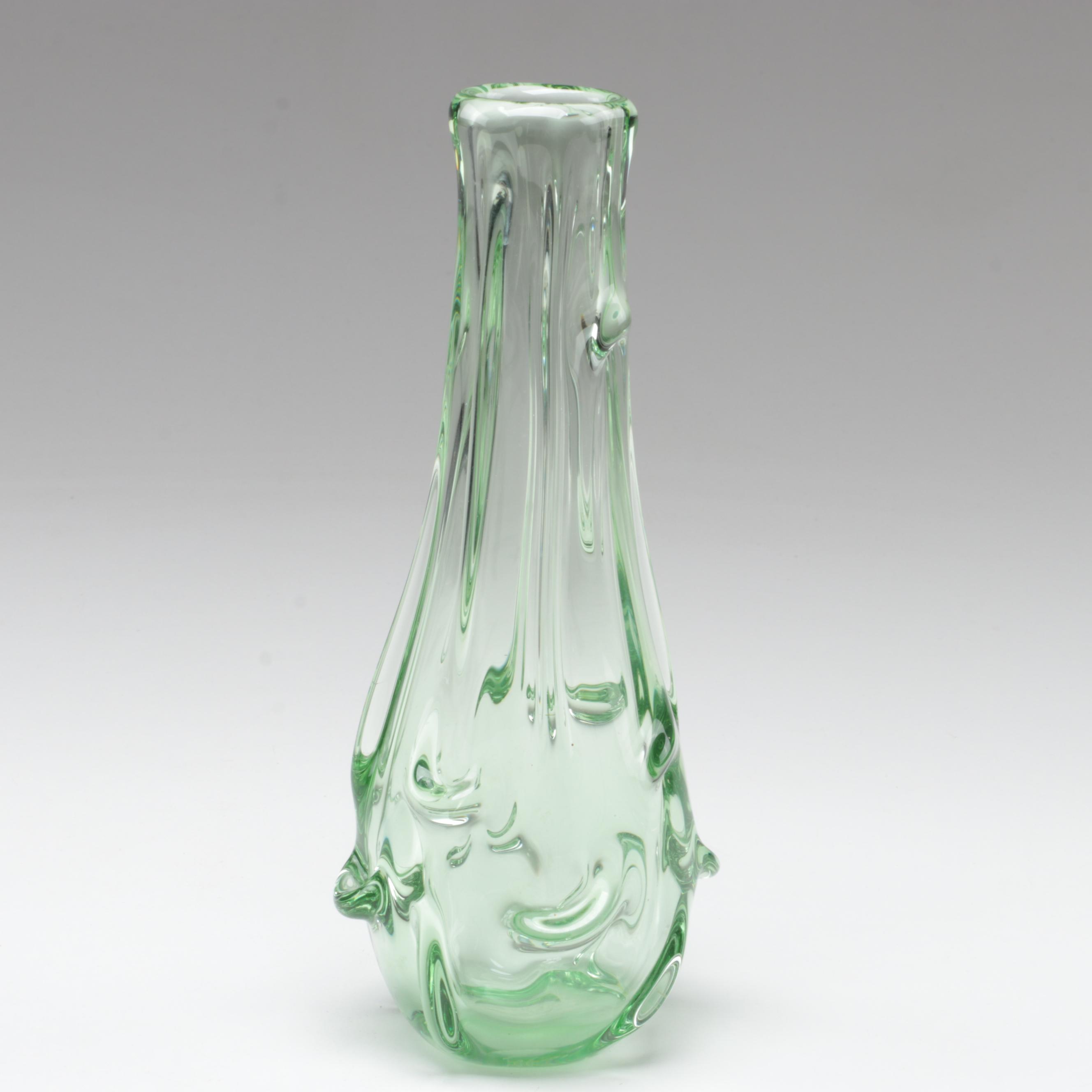Dominick Labino Handblown Green Organic Form Studio Art Glass Vase, 1972