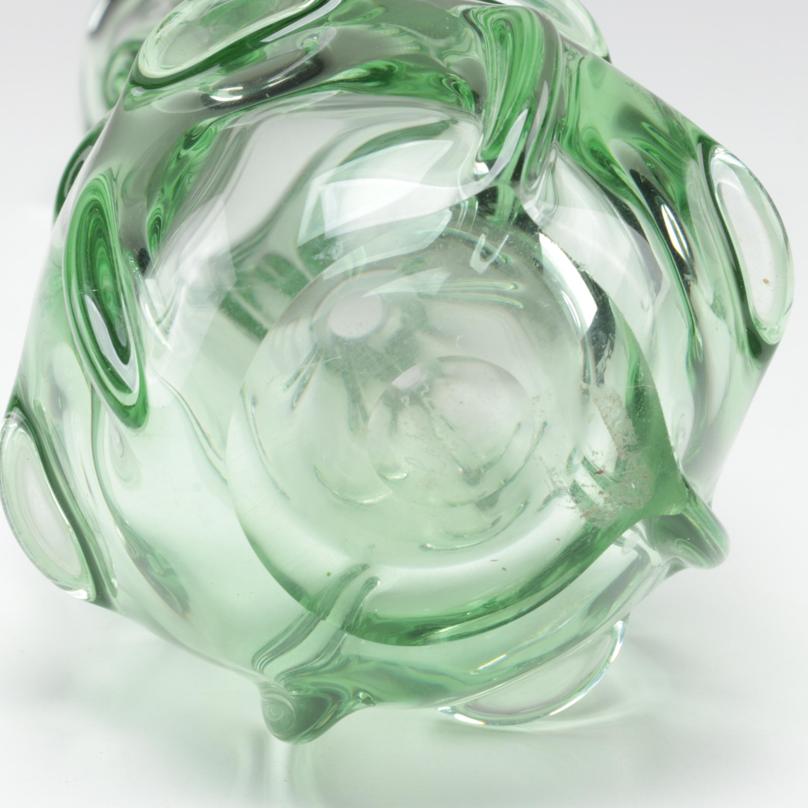 Dominick Labino Handblown Green Organic Form Studio Art Glass Vase, 1972