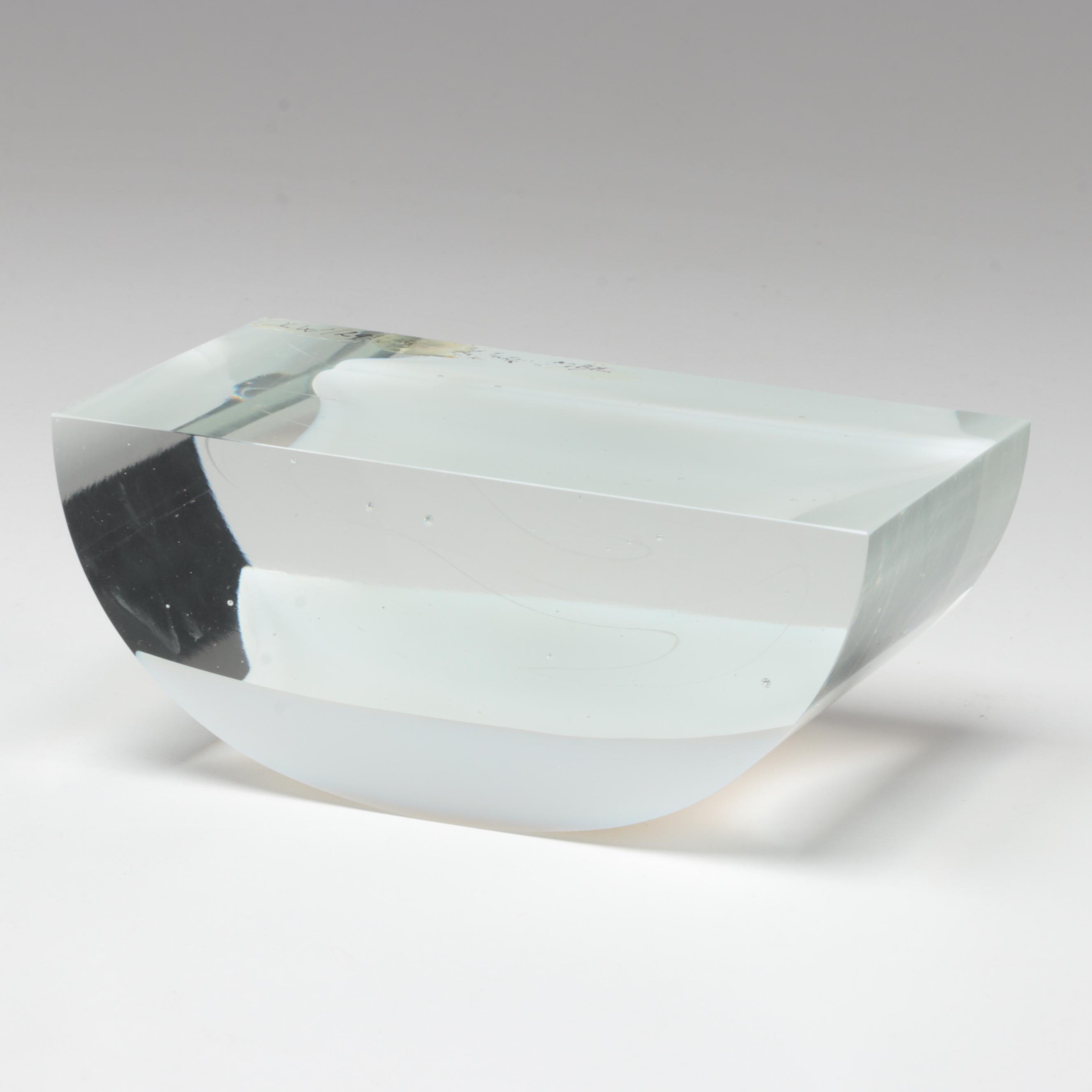 Karel Wünsch Geometric Cut and Polished Optic Czech Art Glass Sculpture, 1989