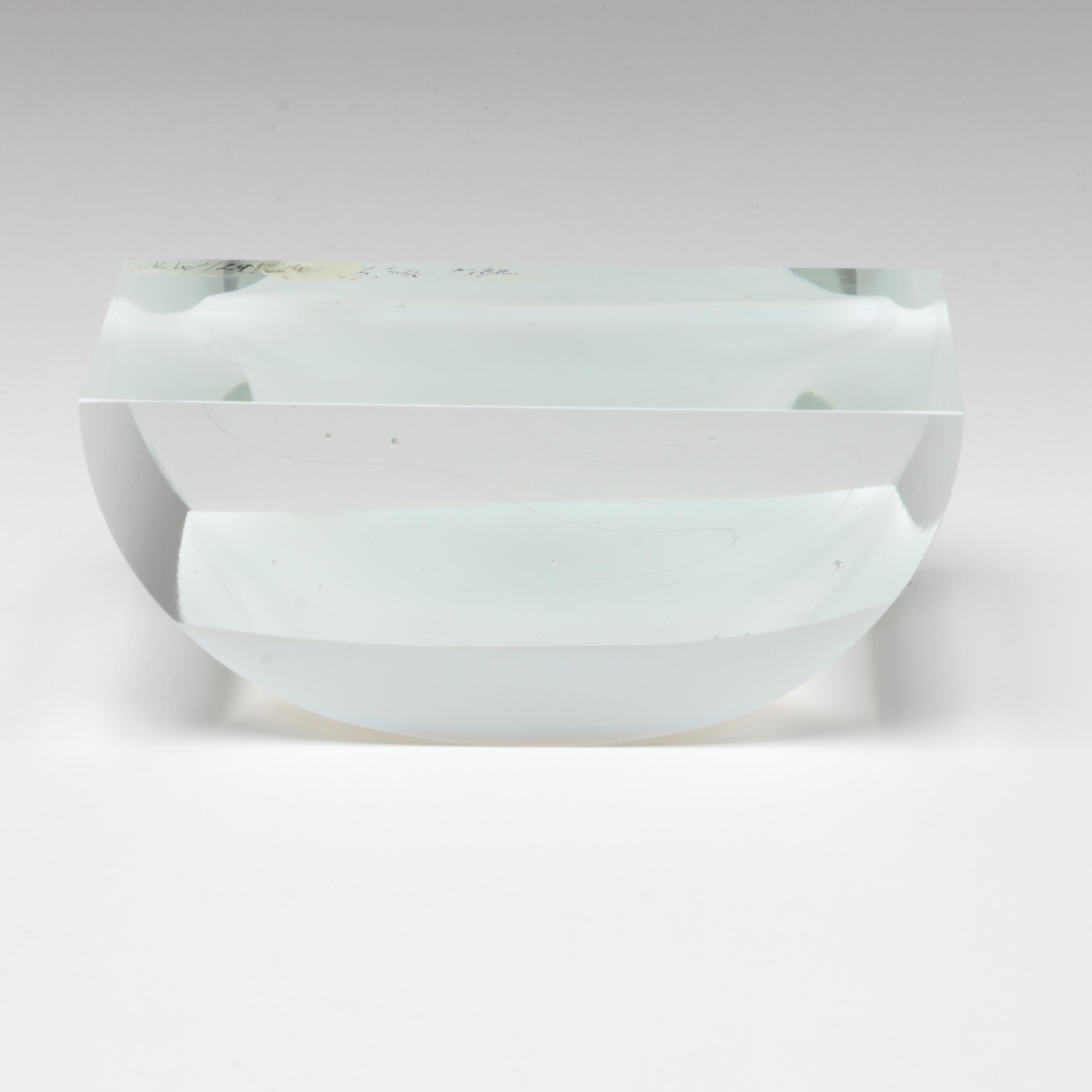 Karel Wünsch Geometric Cut and Polished Optic Czech Art Glass Sculpture, 1989