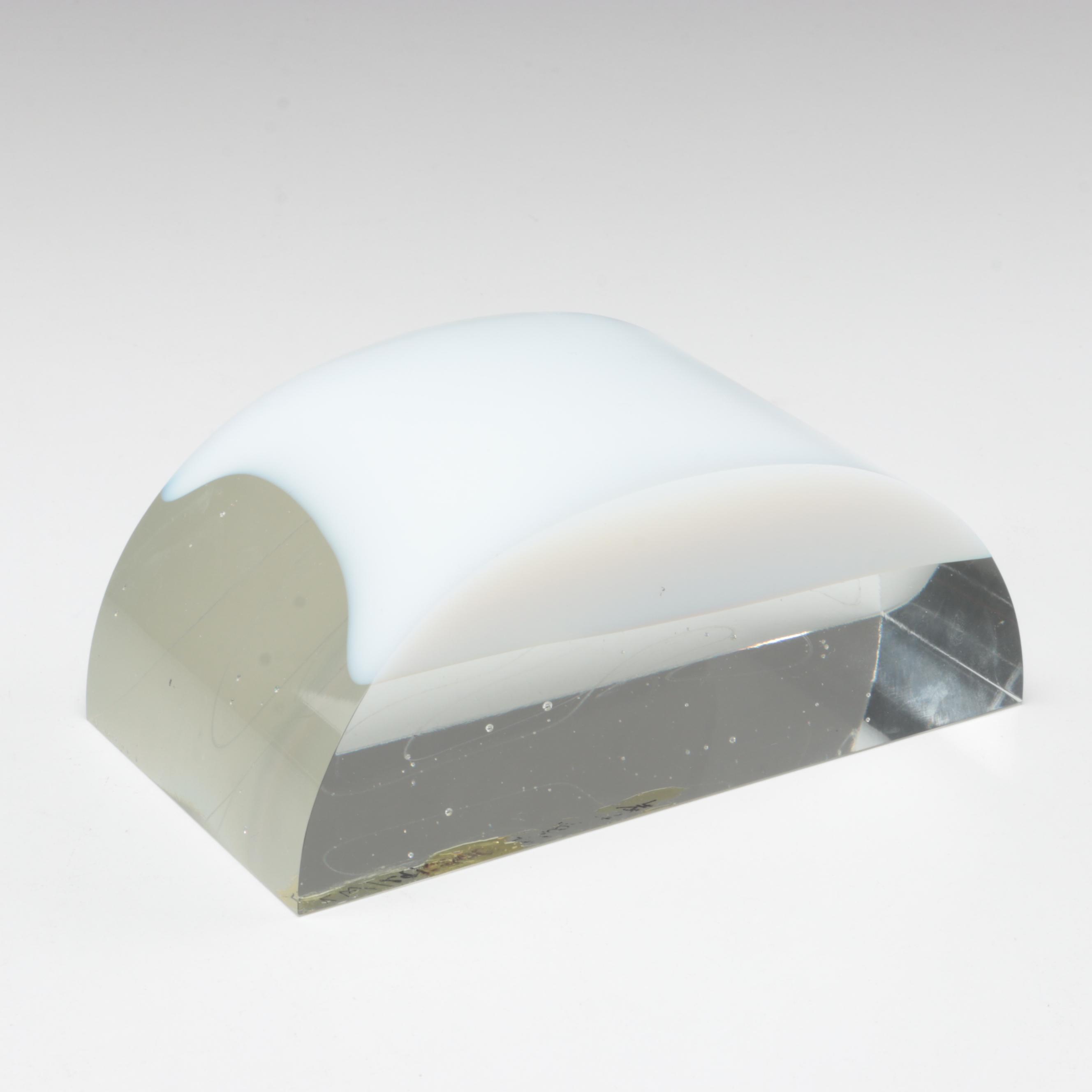 Karel Wünsch Geometric Cut and Polished Optic Czech Art Glass Sculpture, 1989