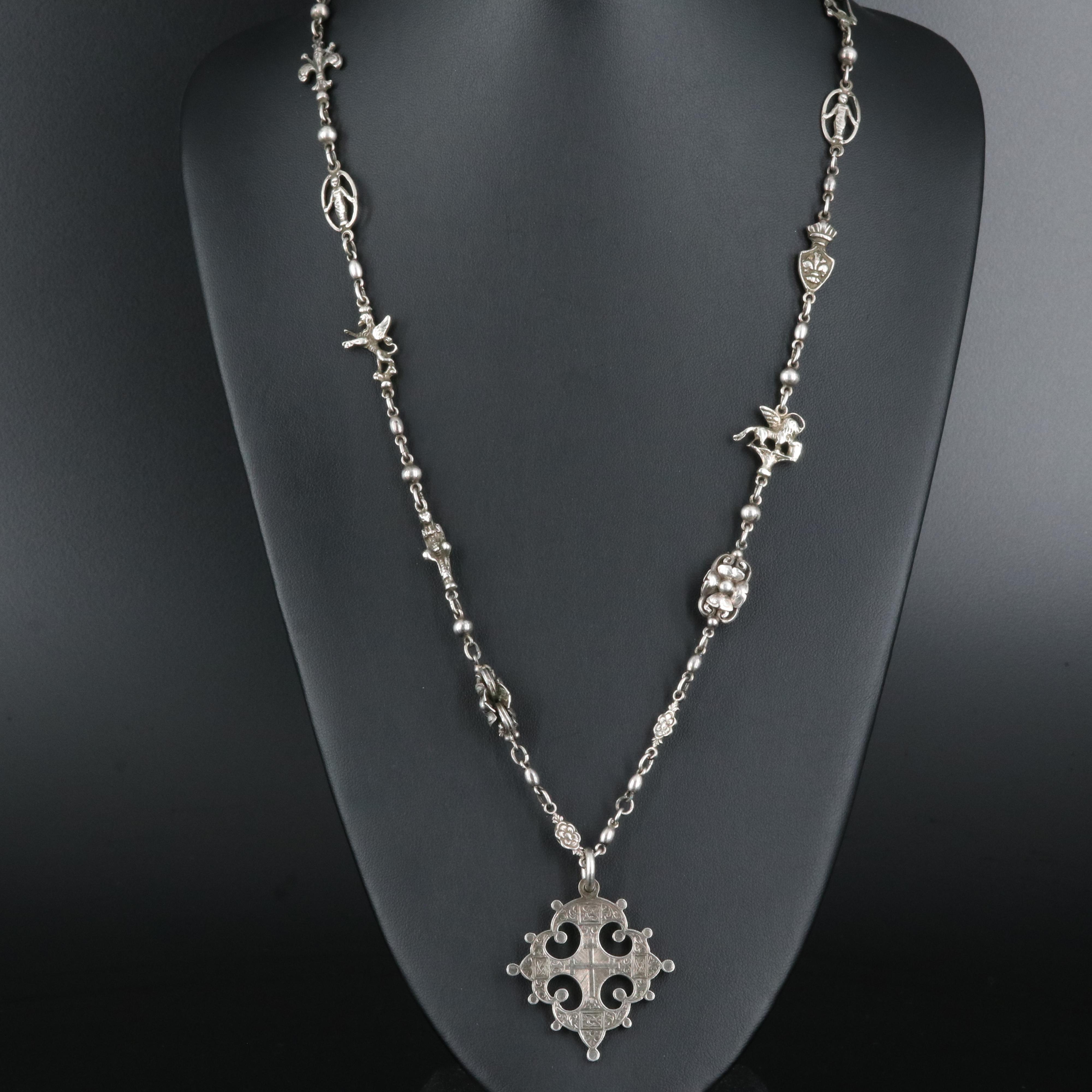 Vintage Peruzzi Florence 800 Silver Jerusalem Cross Necklace