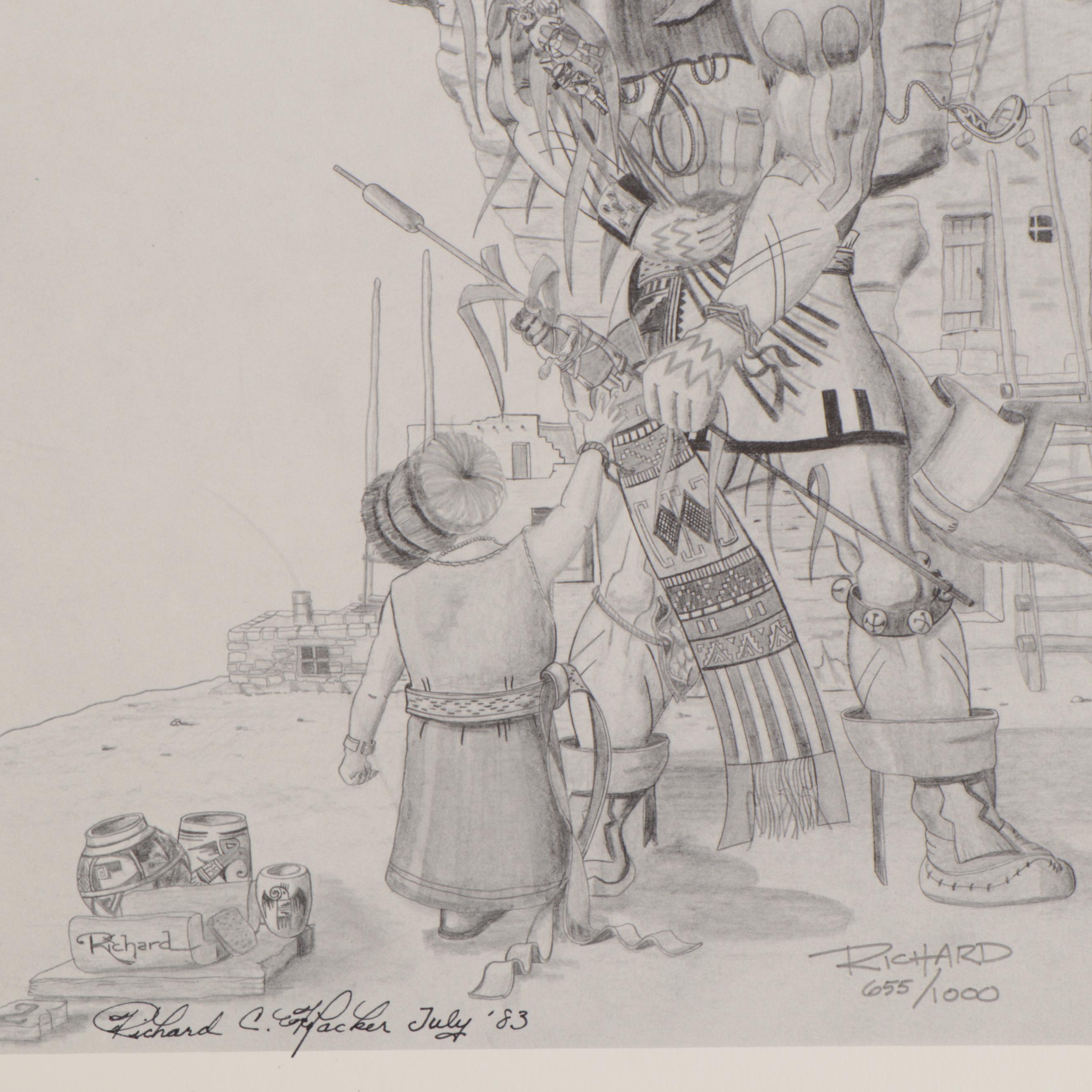 Richard C. Hacker Offset Lithographs of Hopi Dancers, 1983