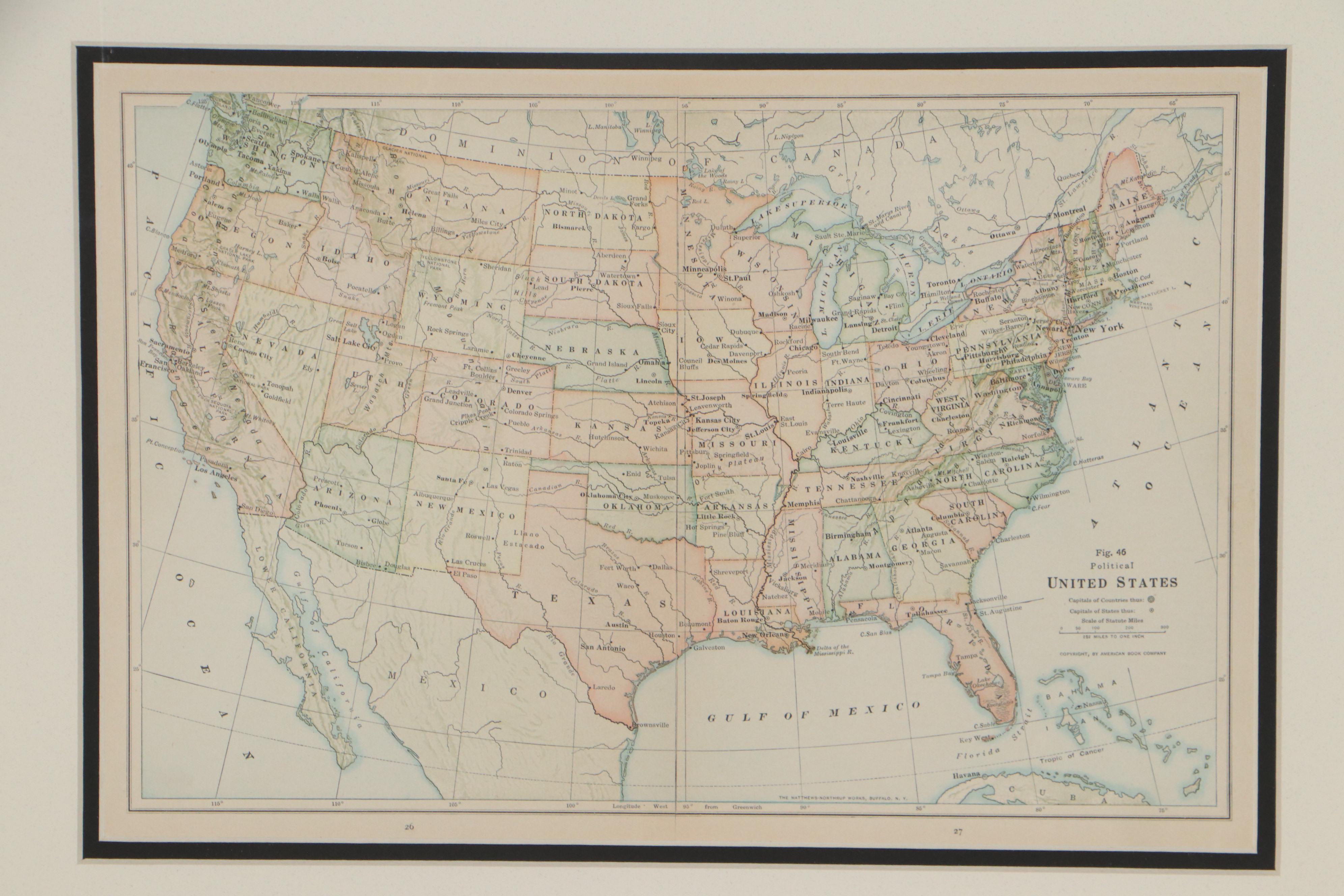 American Book Company Political Map of the United States, Early 20th Century