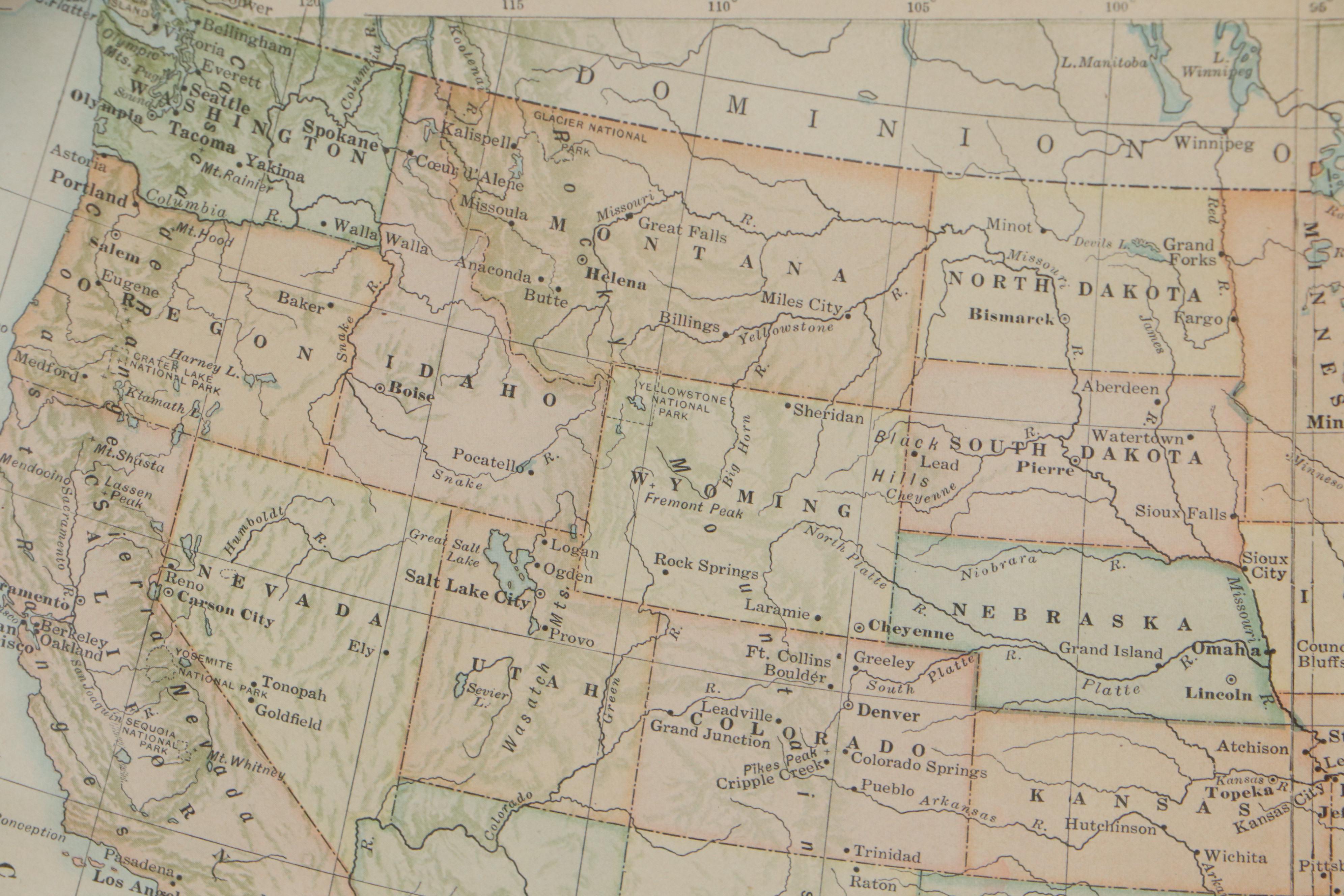 American Book Company Political Map of the United States, Early 20th Century