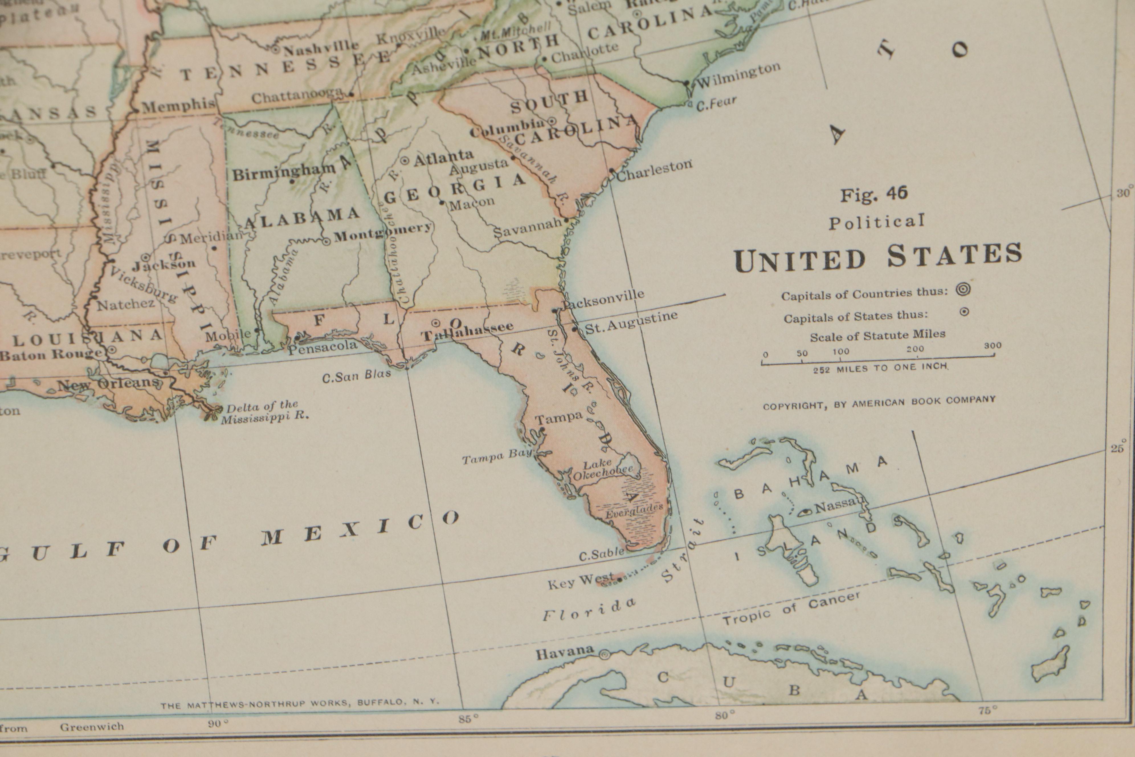 American Book Company Political Map of the United States, Early 20th Century