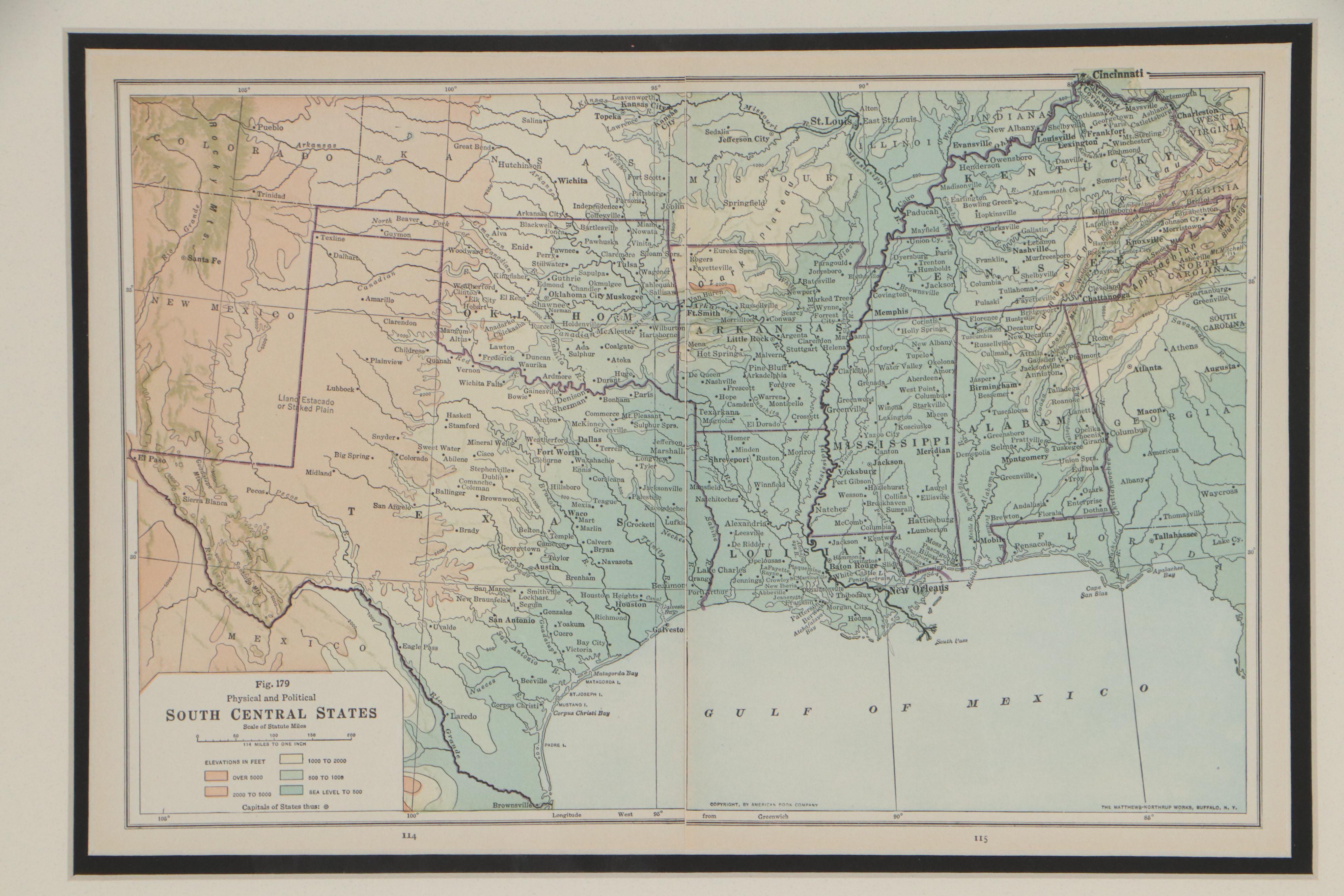 American Book Company Map of South Central United States, Early 20th Century
