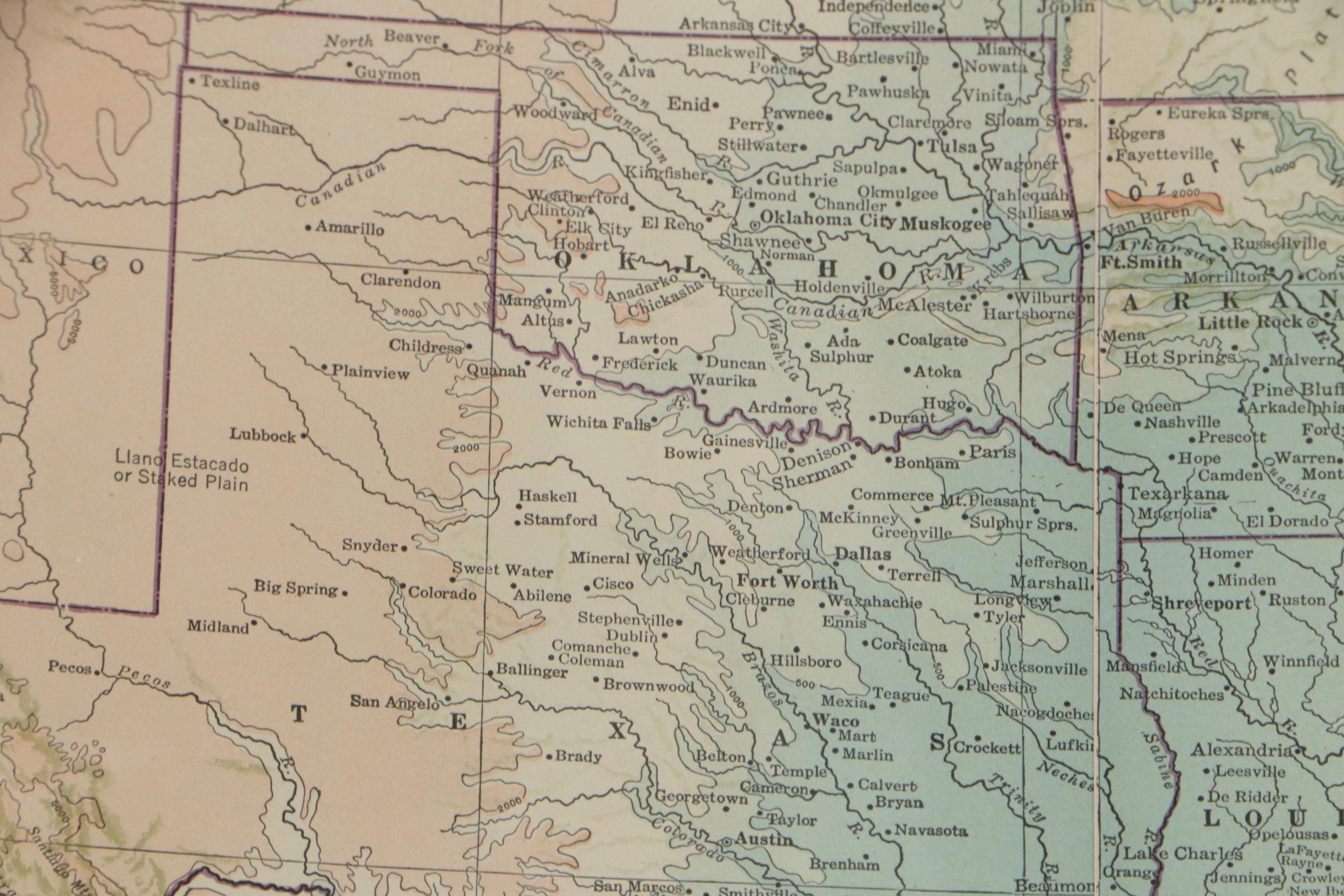 American Book Company Map of South Central United States, Early 20th Century