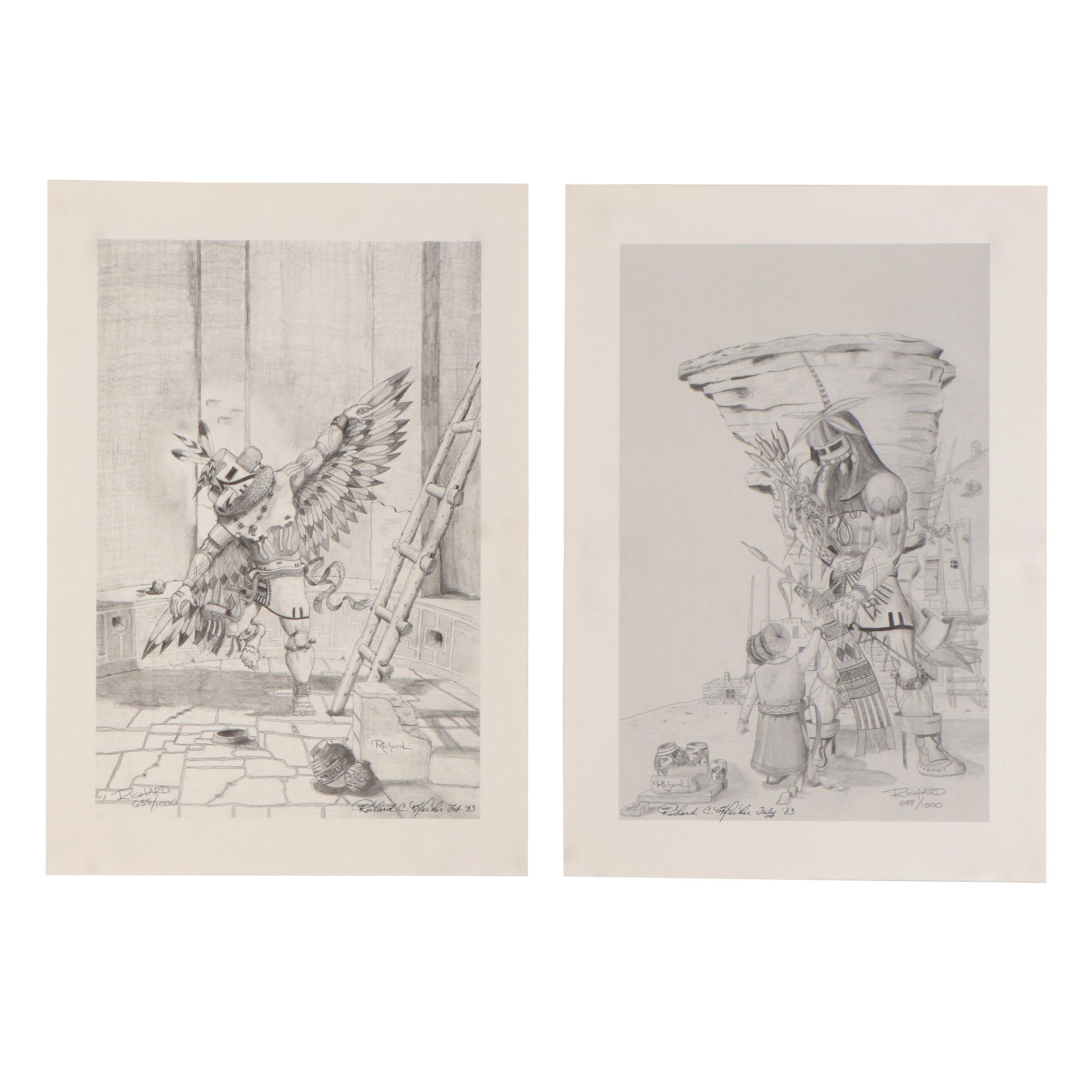 Richard C. Hacker Offset Lithographs of Hopi Dancers, 1983
