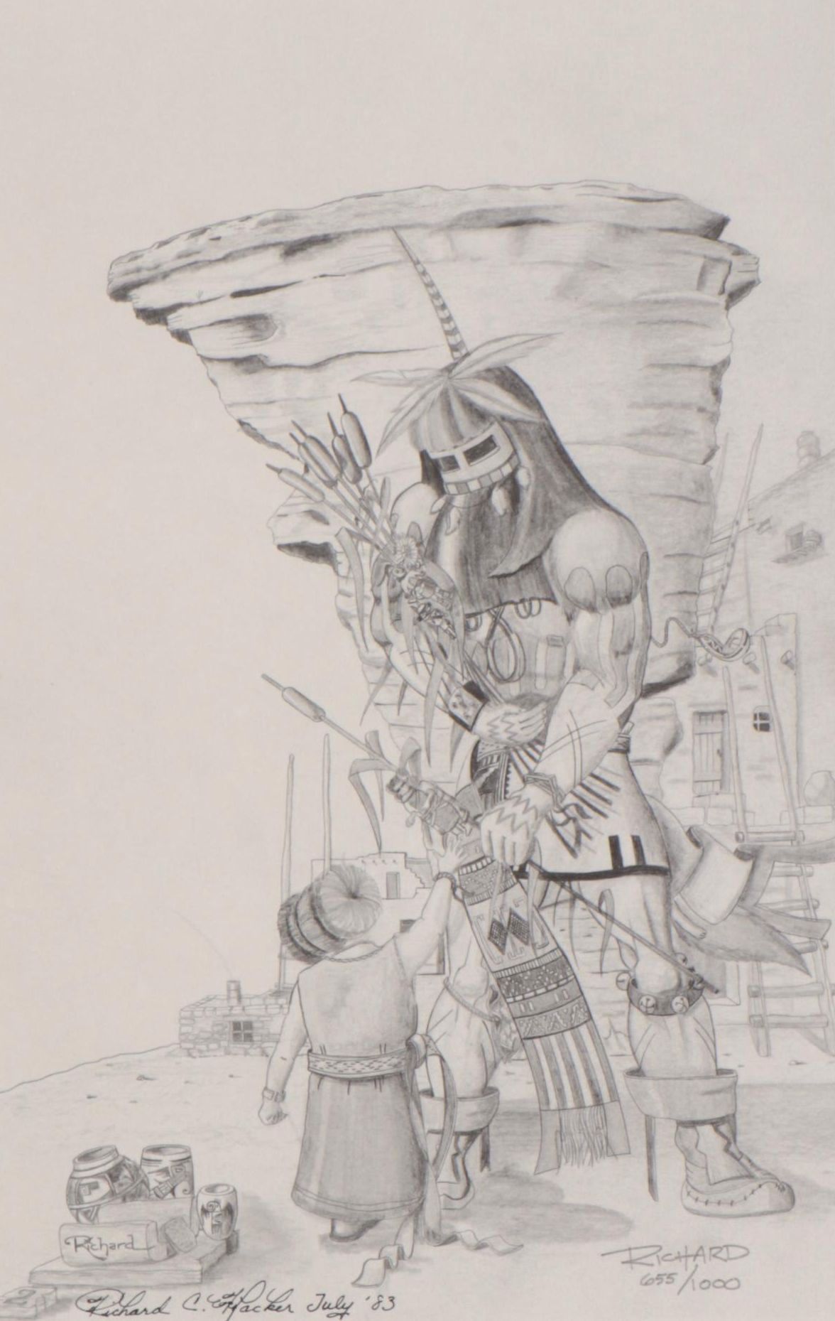 Richard C. Hacker Offset Lithographs of Hopi Dancers, 1983