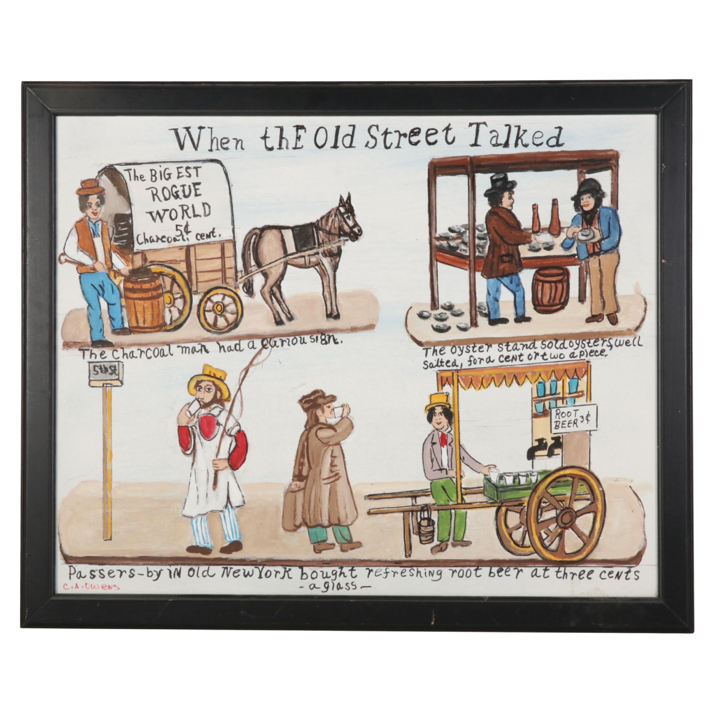 Charles A. Owens Folk Art Acrylic Painting "When the Old Streets Talked"