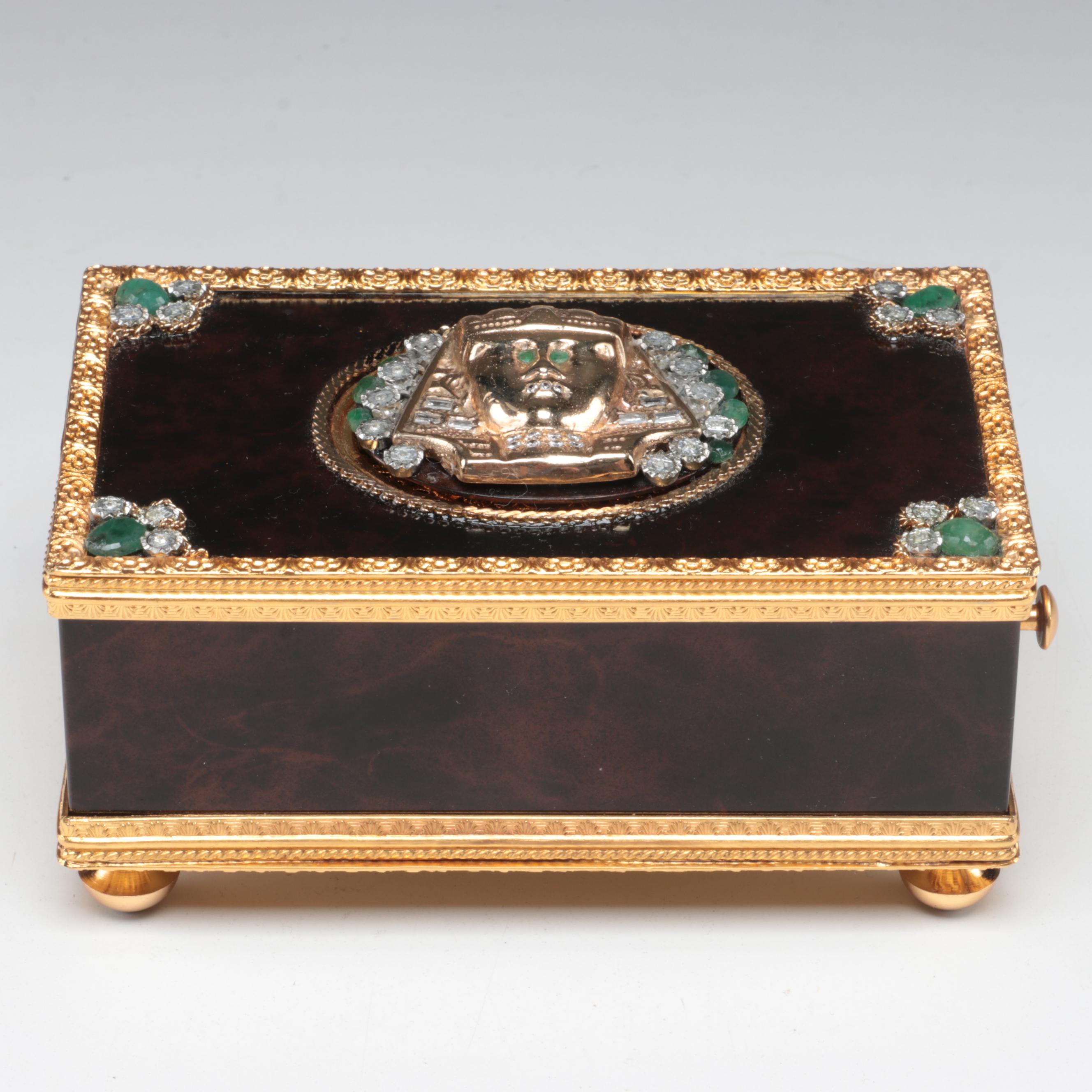 Reuge Automaton Singing Bird Music Box with 14K, Diamond, and Emerald Accents