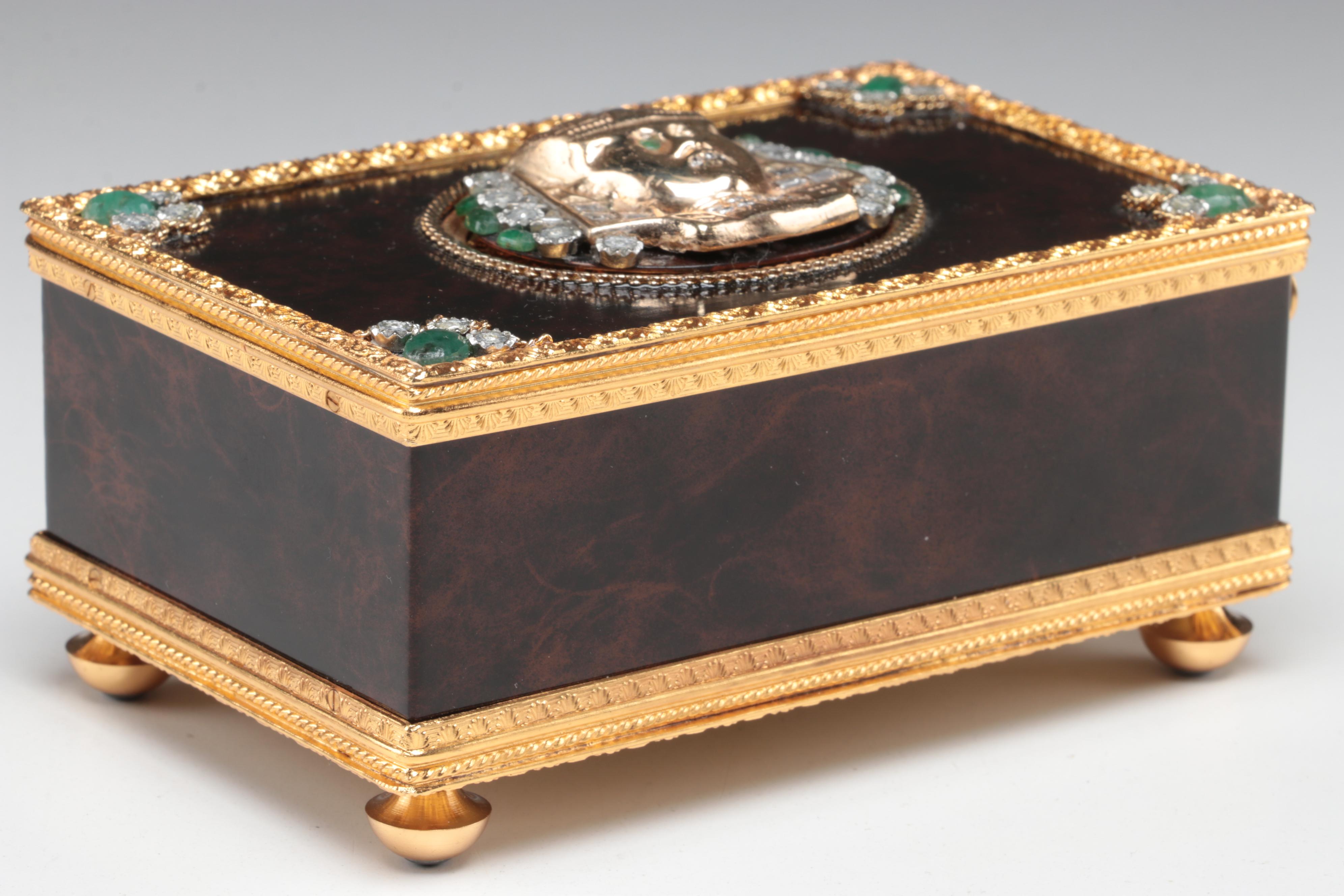 Reuge Automaton Singing Bird Music Box with 14K, Diamond, and Emerald Accents