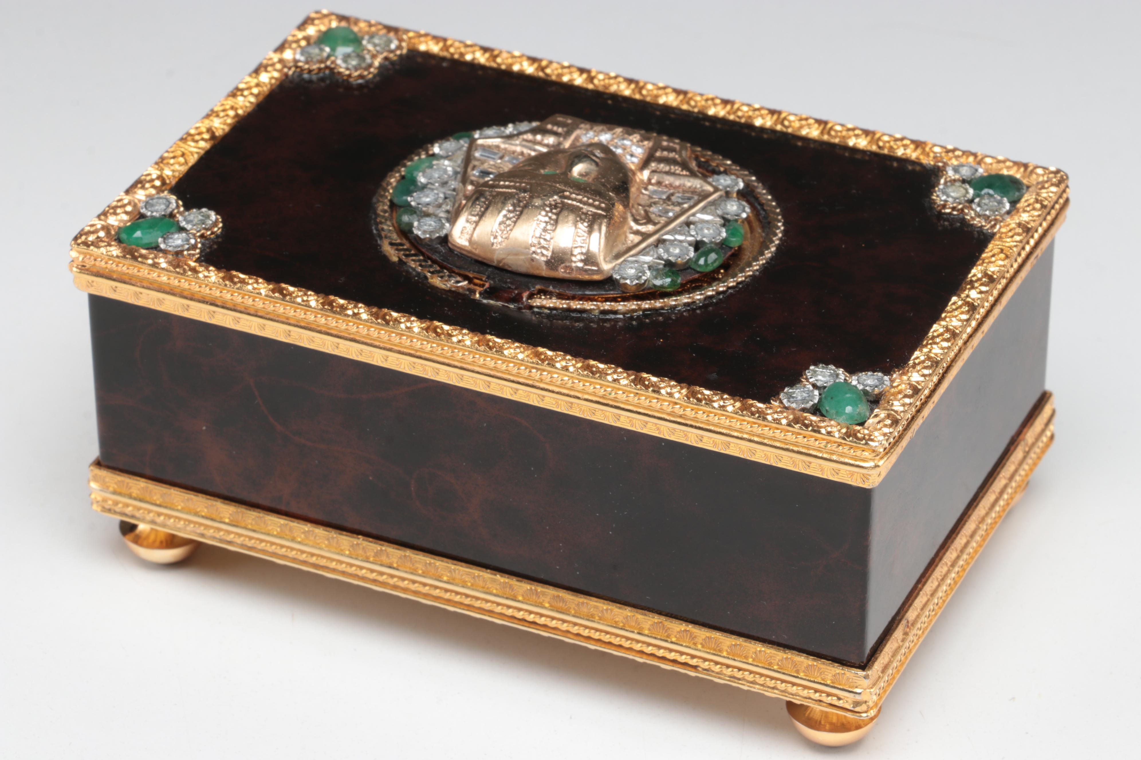Reuge Automaton Singing Bird Music Box with 14K, Diamond, and Emerald Accents