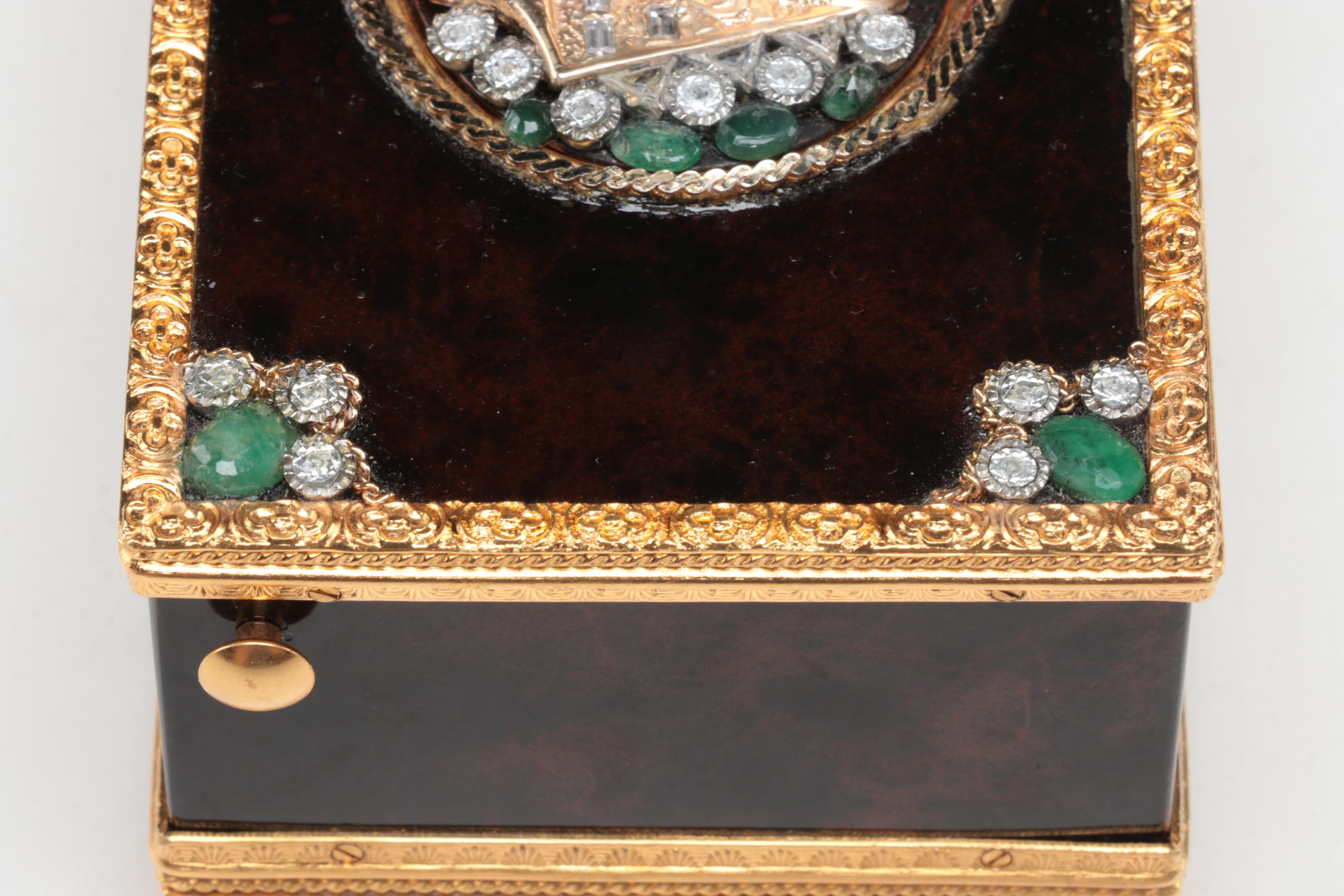 Reuge Automaton Singing Bird Music Box with 14K, Diamond, and Emerald Accents