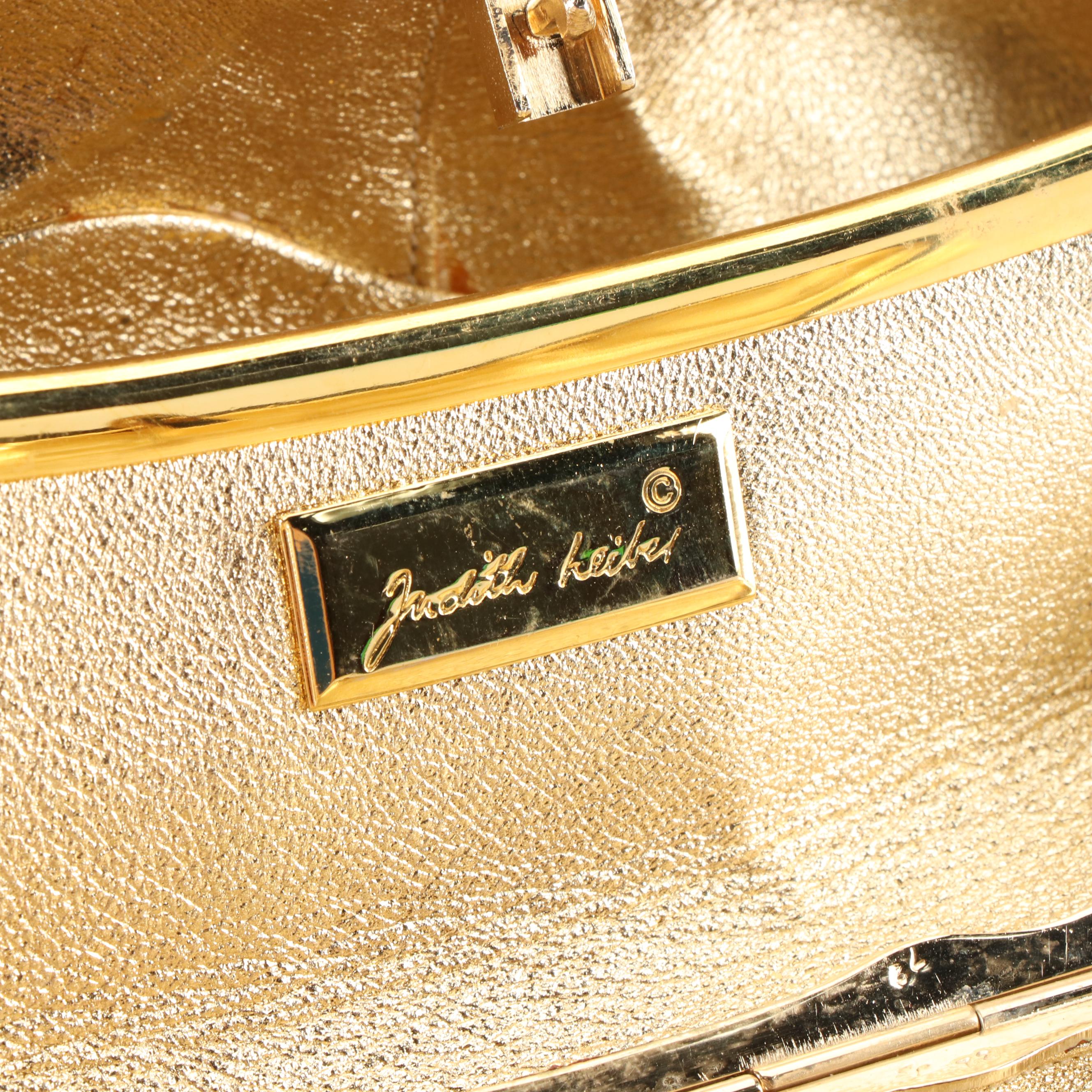 Judith Leiber Brushed Gold Tone Sleeping Cat with Crystal Bow and Accessories