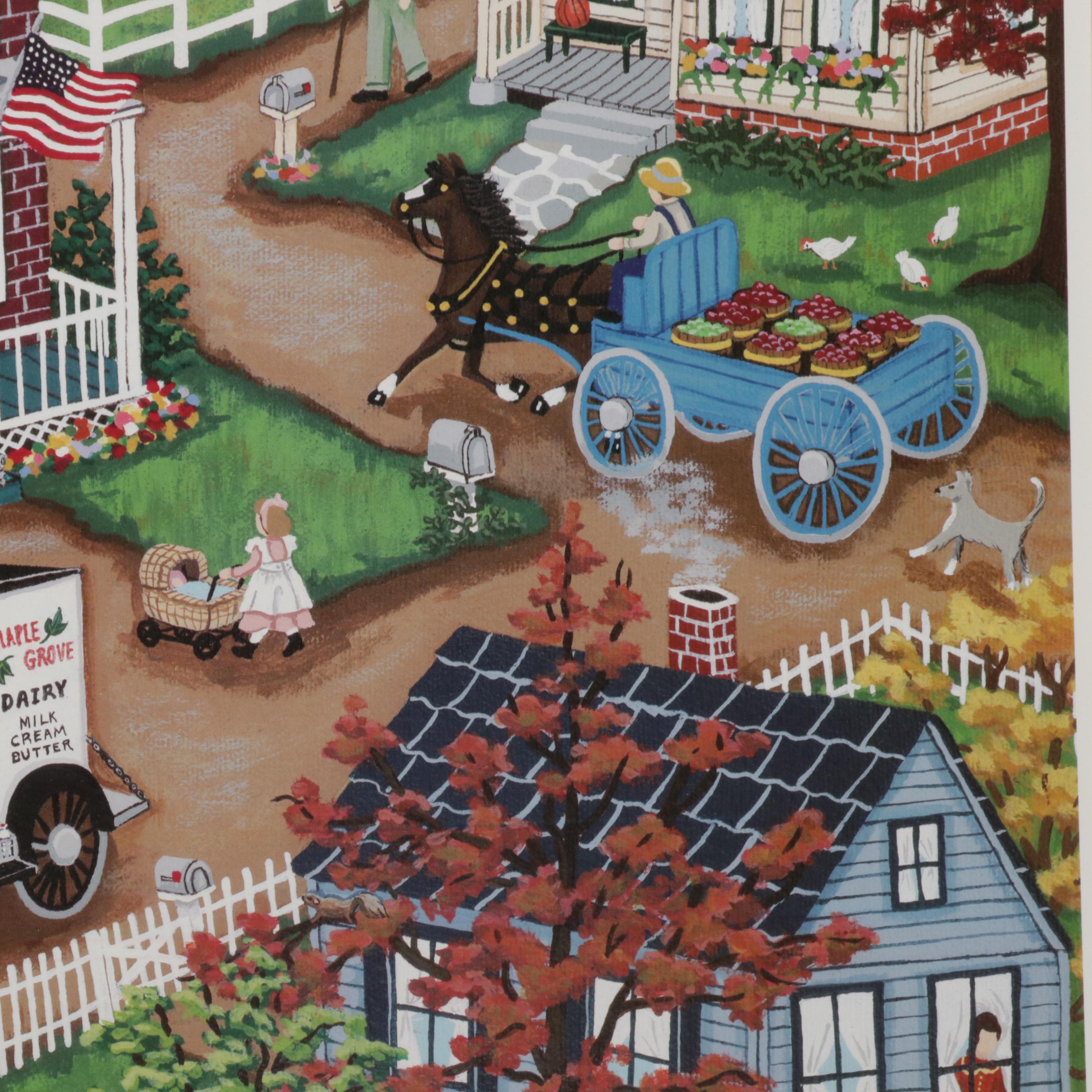 Joan Boyer Kopp Offset Lithograph "Dad Drives the Dairy Wagon," Circa 1998