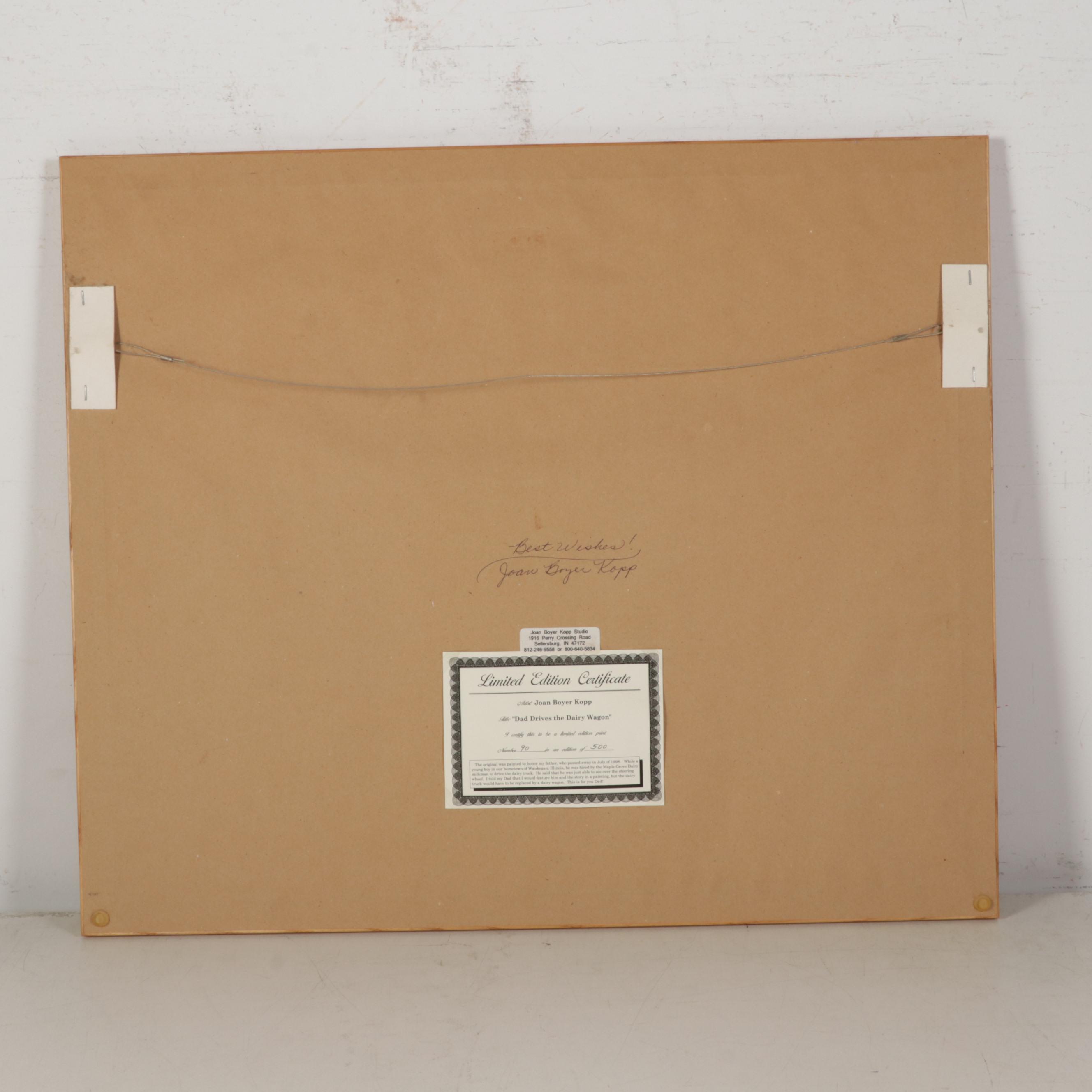 Joan Boyer Kopp Offset Lithograph "Dad Drives the Dairy Wagon," Circa 1998