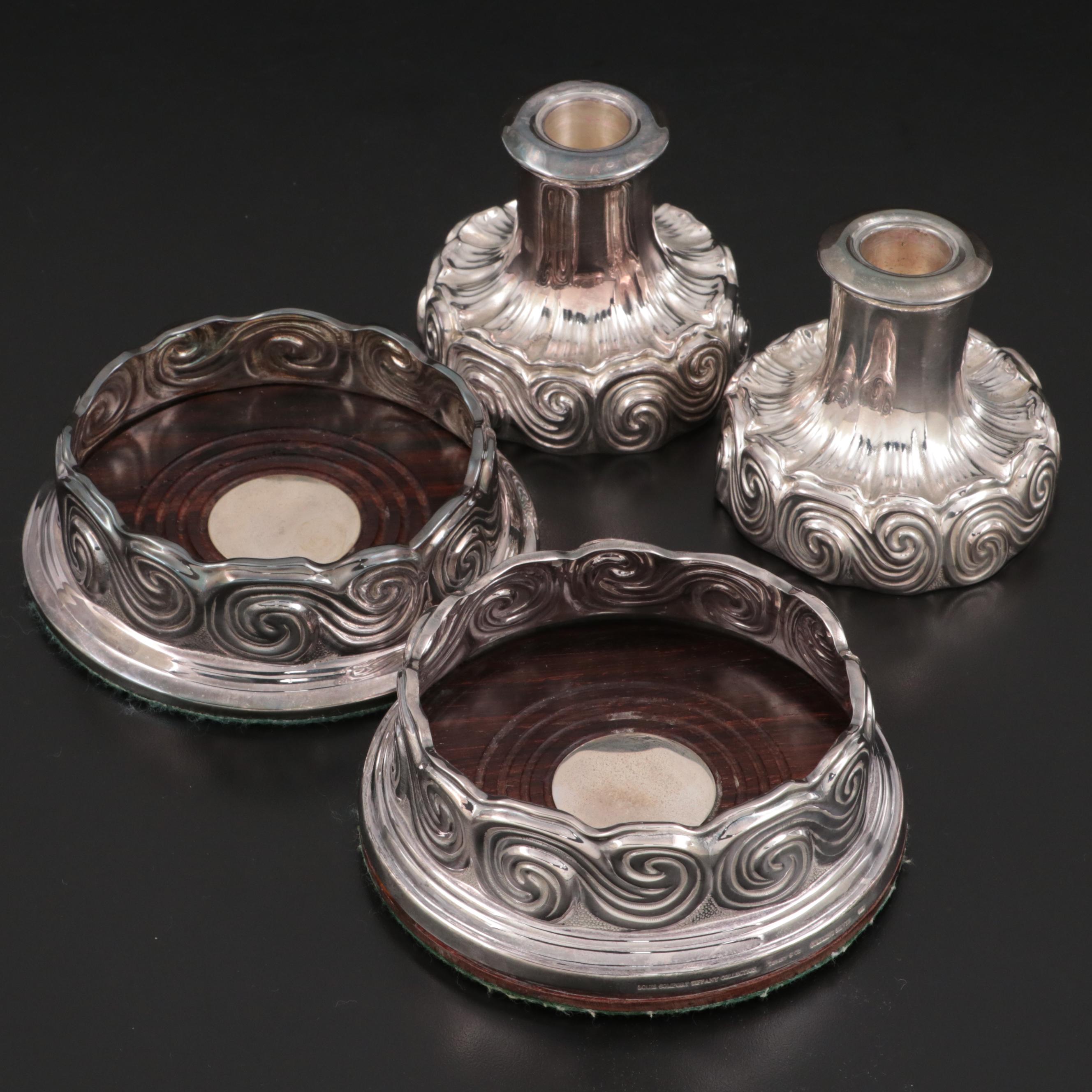 Tiffany & Co. Louis Comfort Tiffany Collection Silver Candlesticks and Coasters