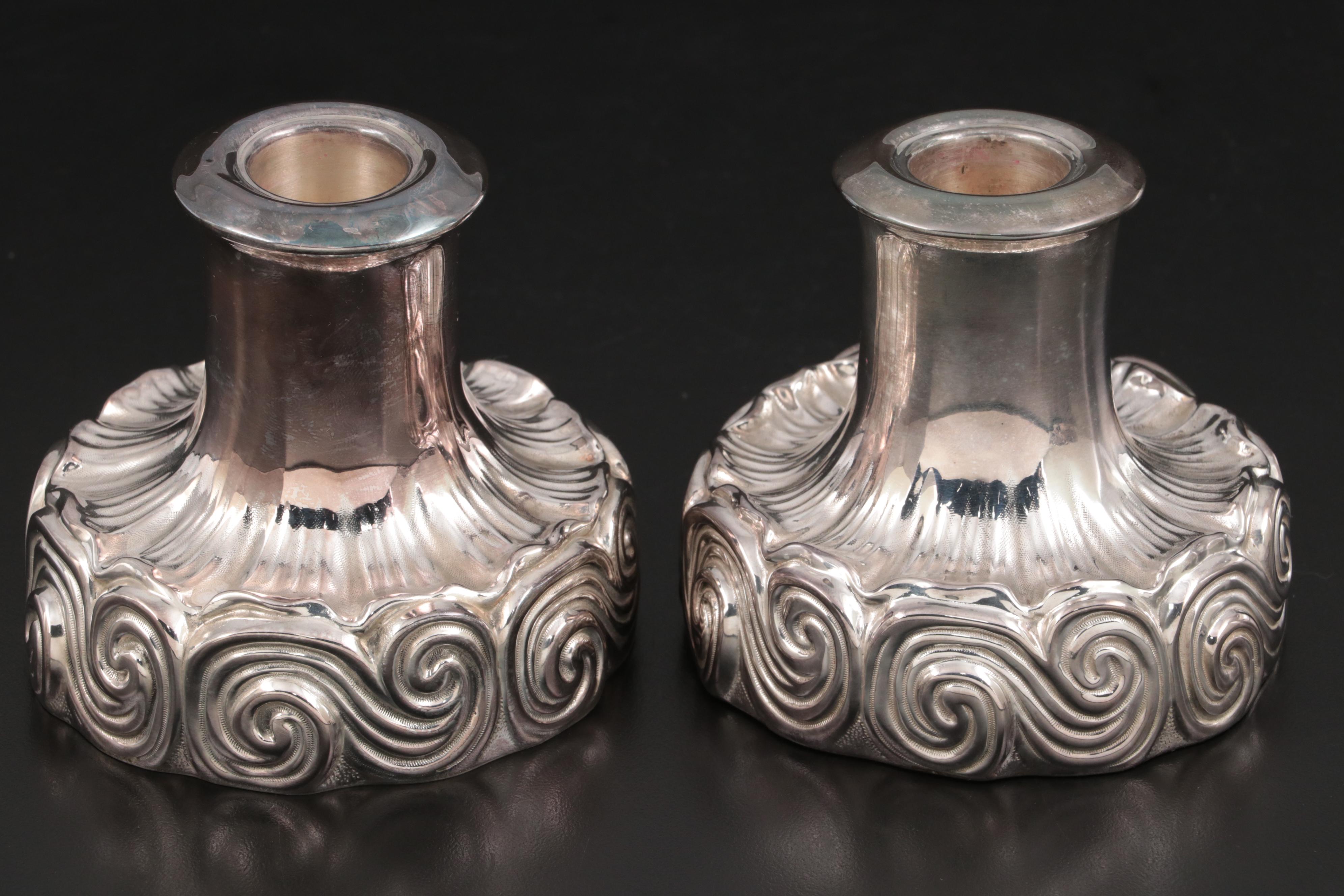 Tiffany & Co. Louis Comfort Tiffany Collection Silver Candlesticks and Coasters