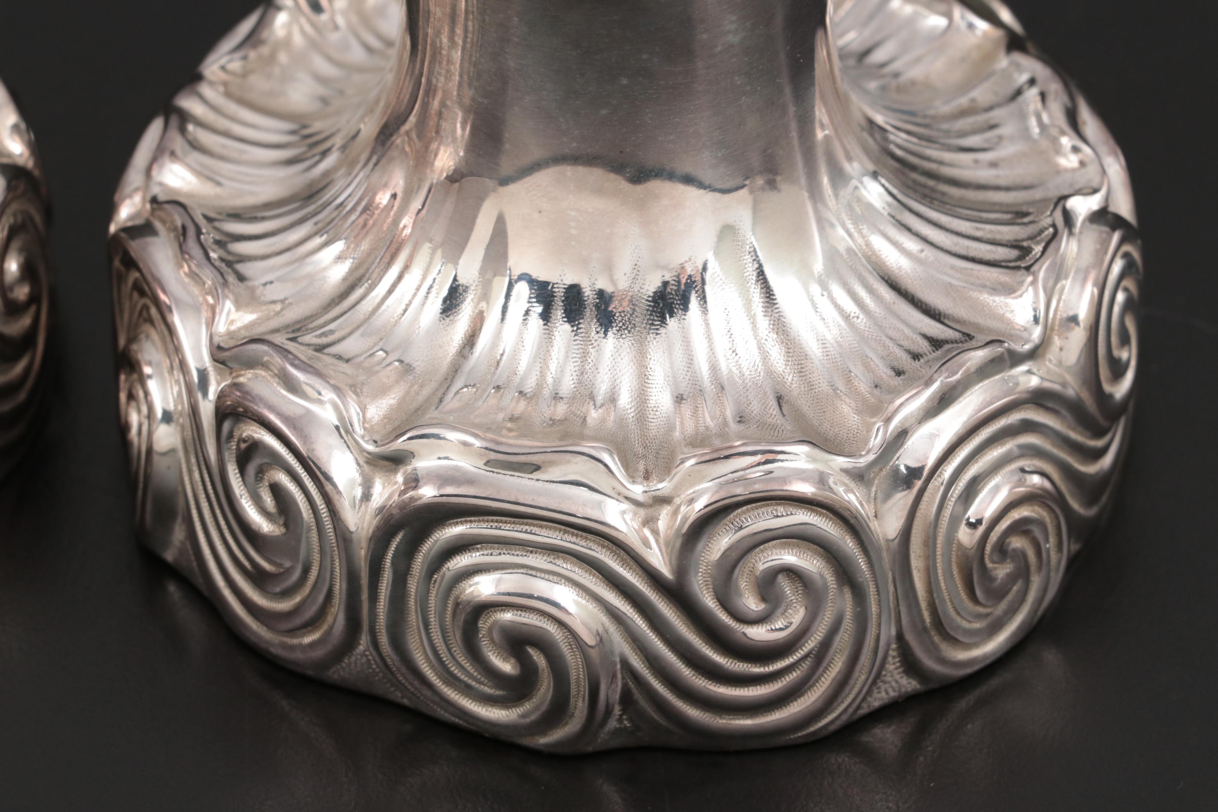 Tiffany & Co. Louis Comfort Tiffany Collection Silver Candlesticks and Coasters