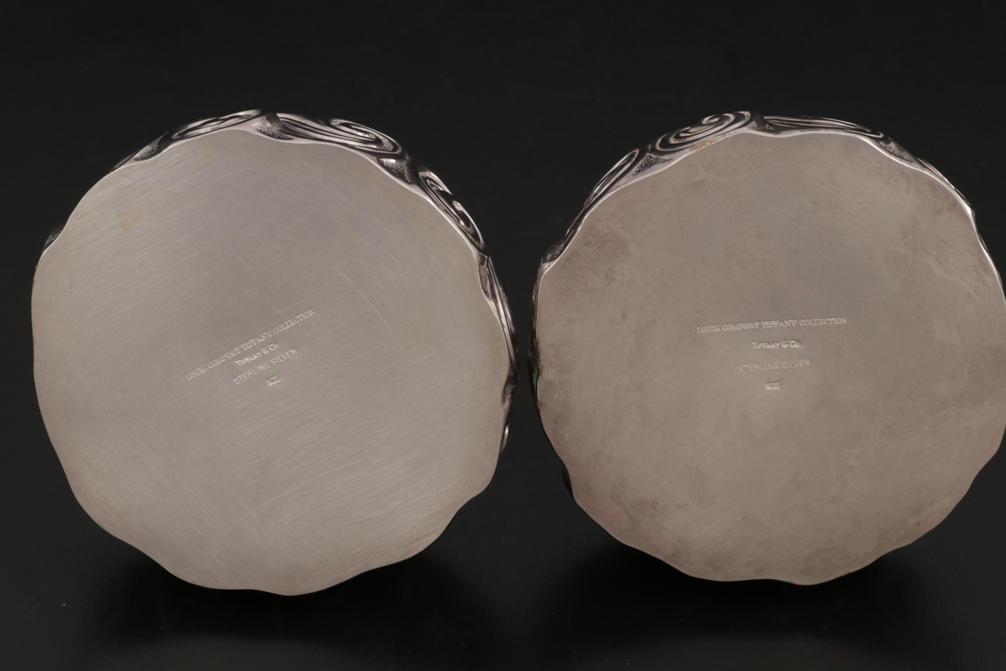 Tiffany & Co. Louis Comfort Tiffany Collection Silver Candlesticks and Coasters