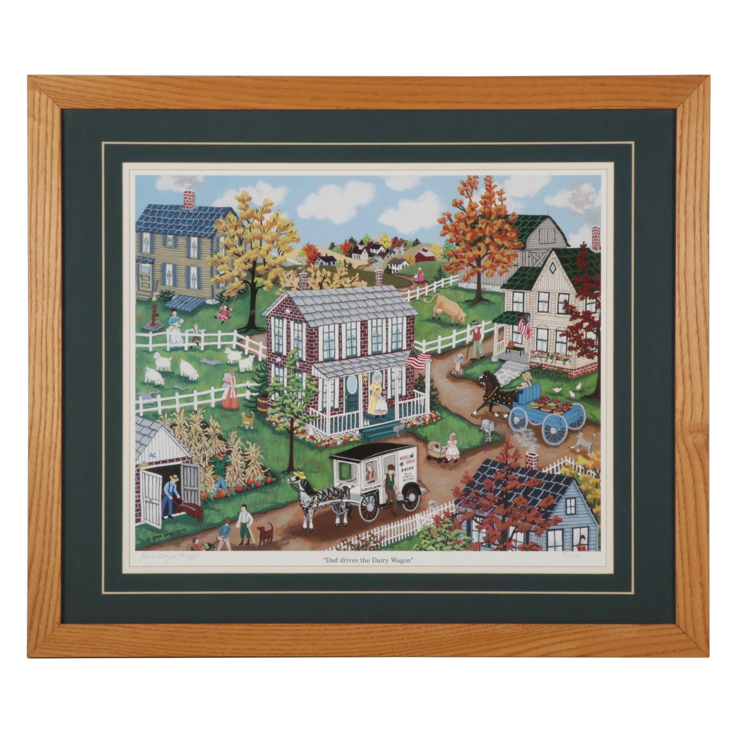 Joan Boyer Kopp Offset Lithograph "Dad Drives the Dairy Wagon," Circa 1998