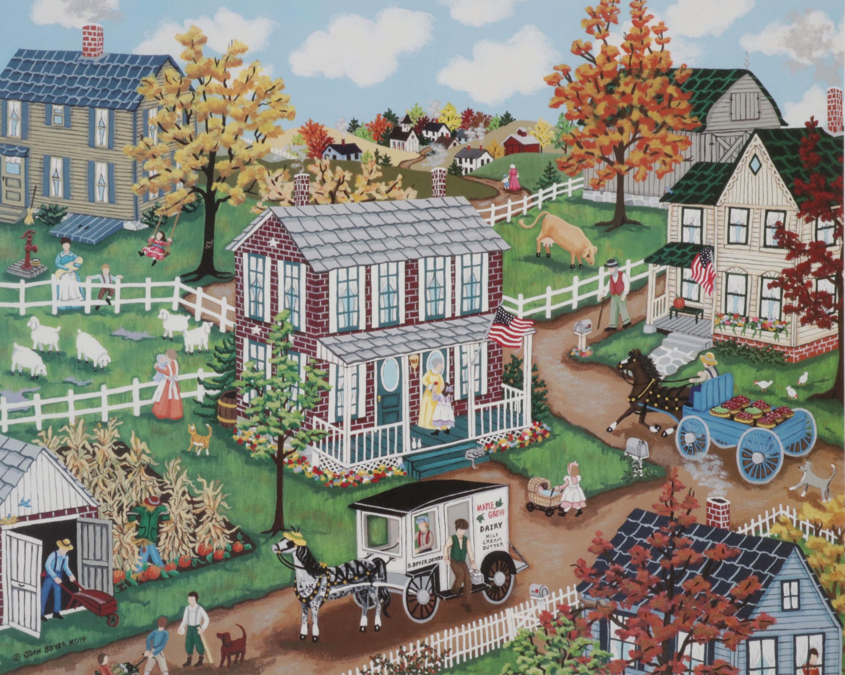 Joan Boyer Kopp Offset Lithograph "Dad Drives the Dairy Wagon," Circa 1998