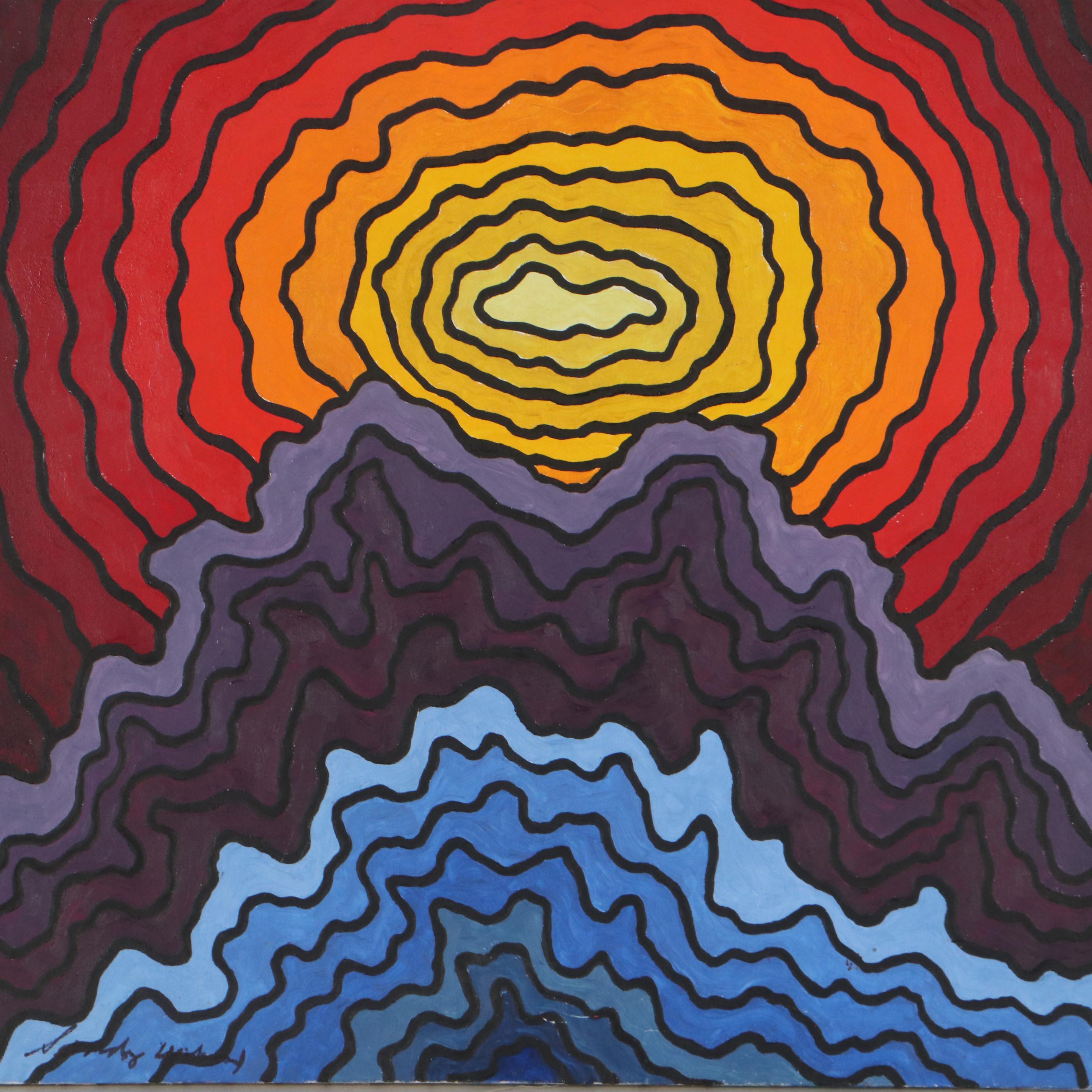 Sandy Underwood Abstract Oil Painting "Sunrise," Late 20th Century