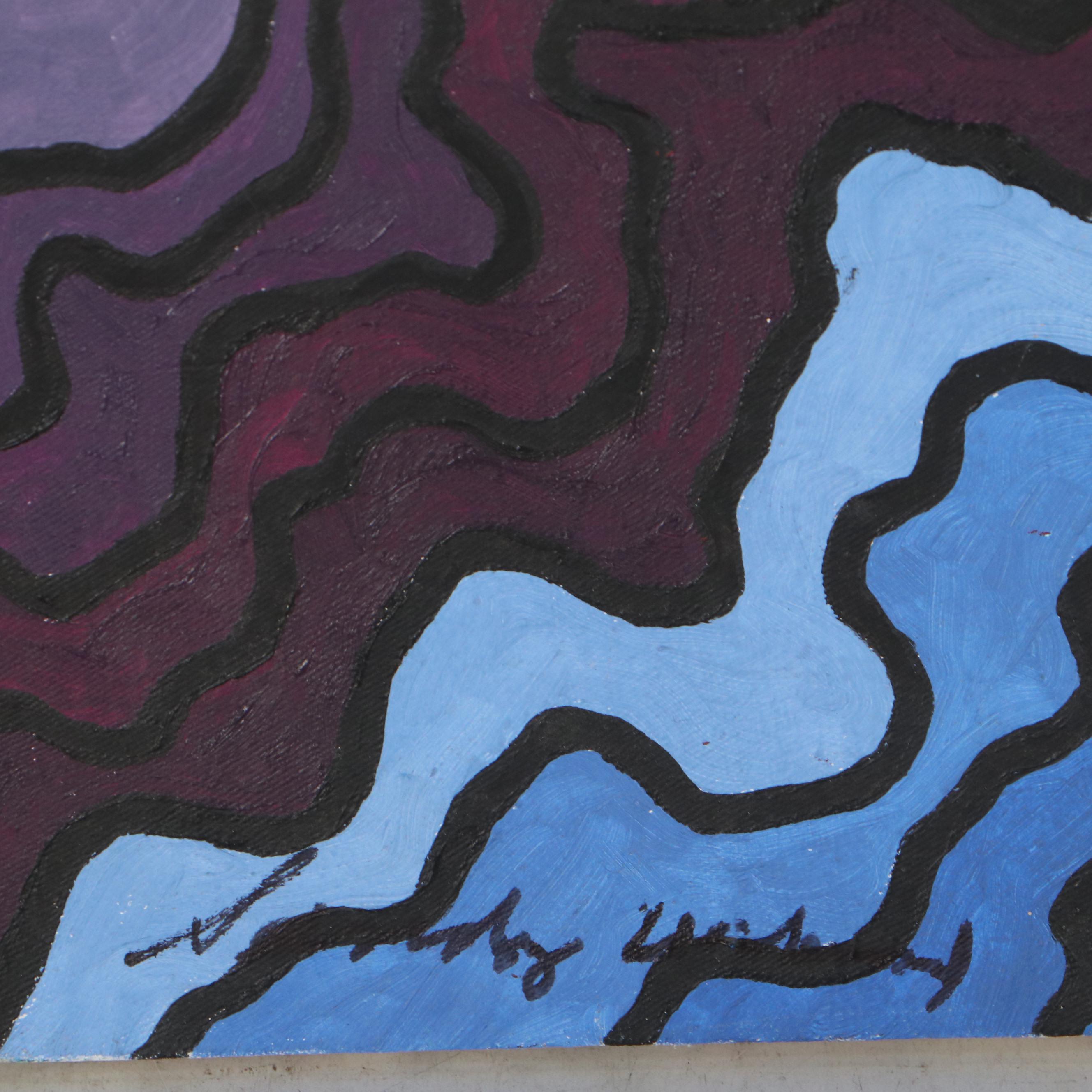 Sandy Underwood Abstract Oil Painting "Sunrise," Late 20th Century