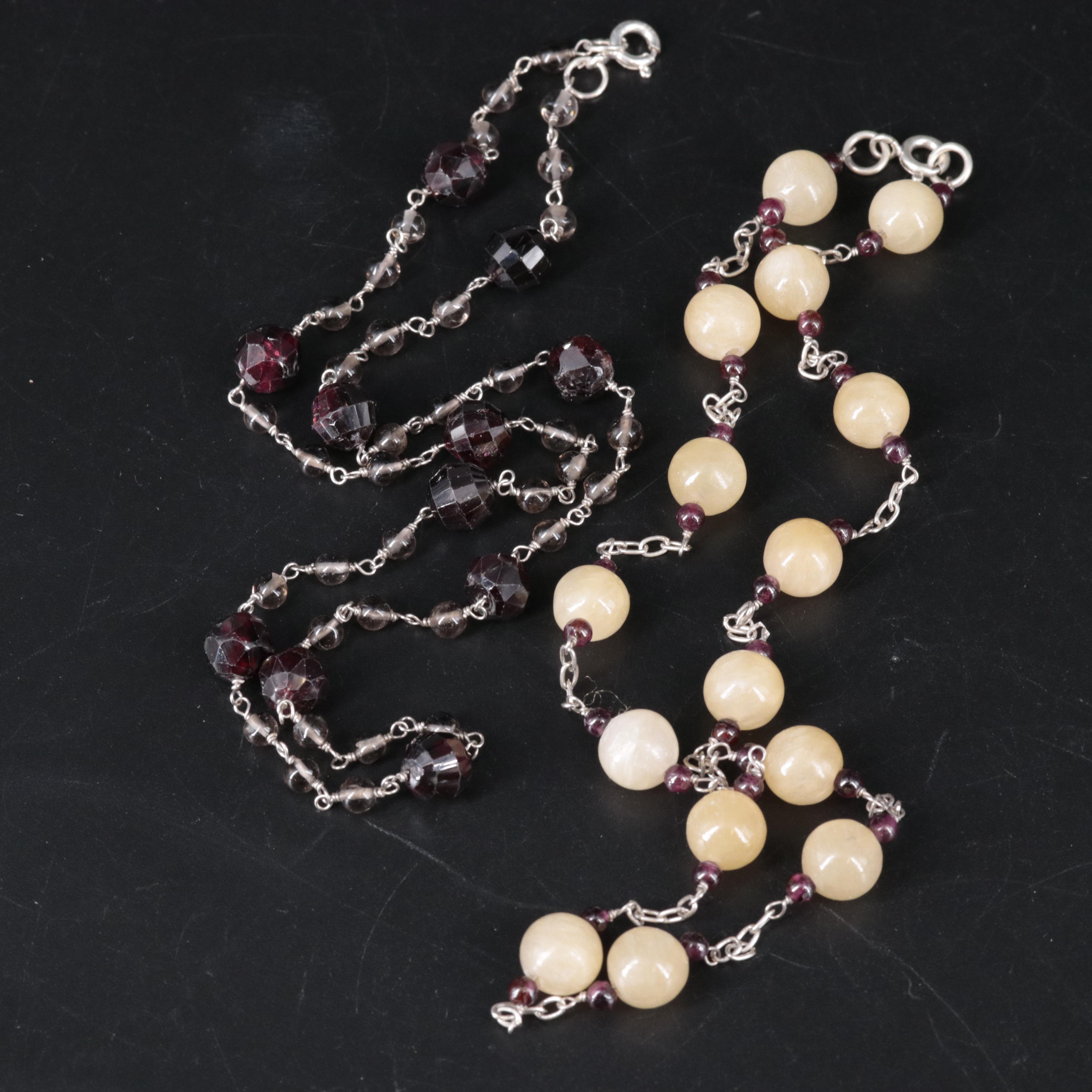 Sterling Silver Station Necklaces Featuring Gemstones