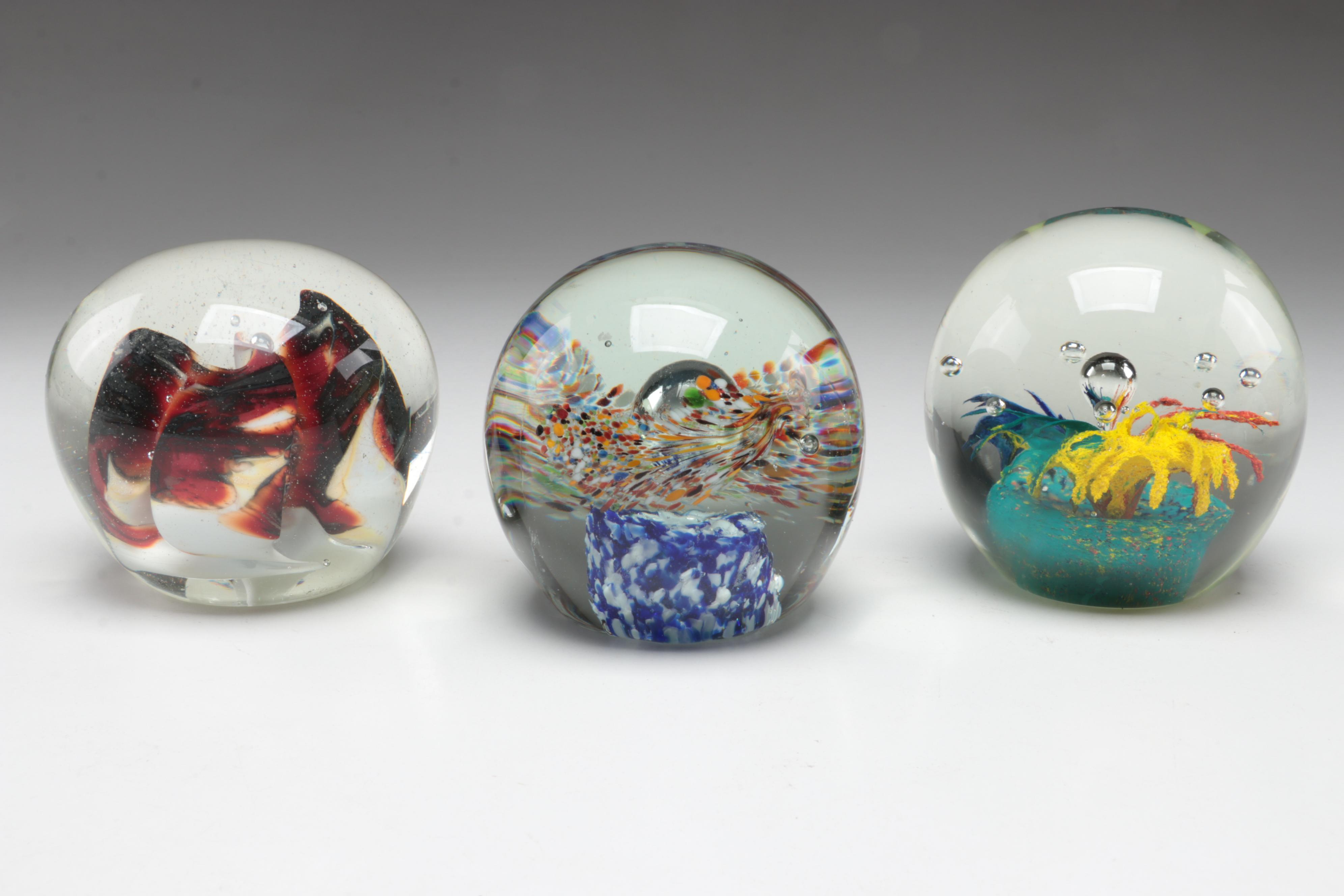 Joe Rice with Other Glass Trapped Bubble and Floral Paperweights