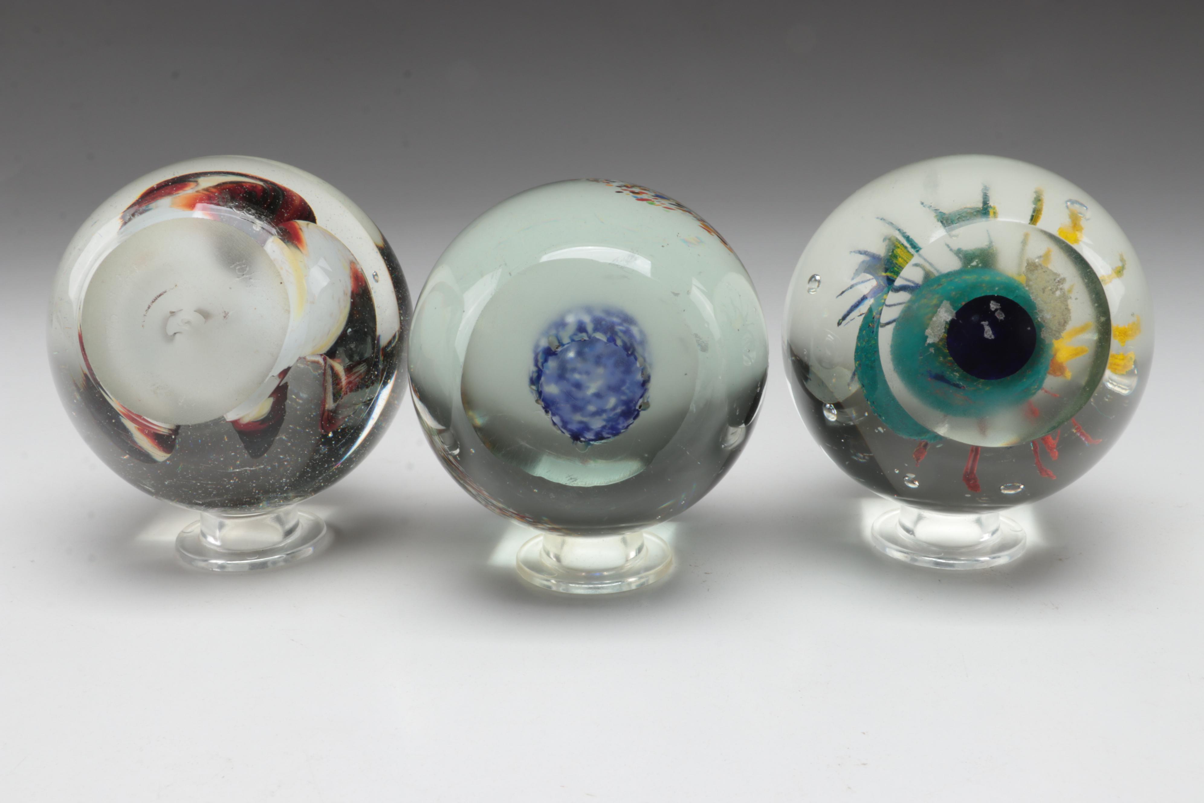 Joe Rice with Other Glass Trapped Bubble and Floral Paperweights
