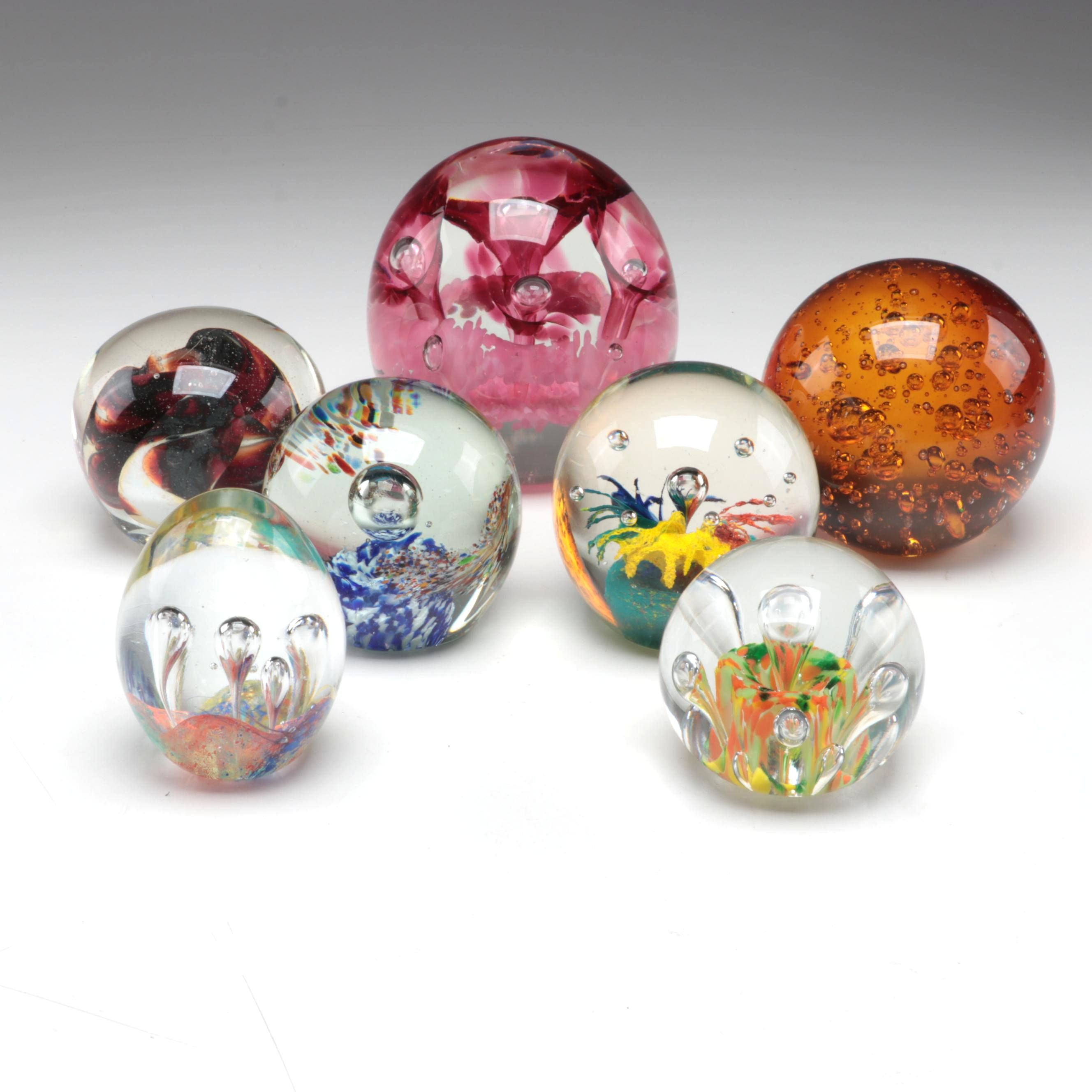 Joe Rice with Other Glass Trapped Bubble and Floral Paperweights