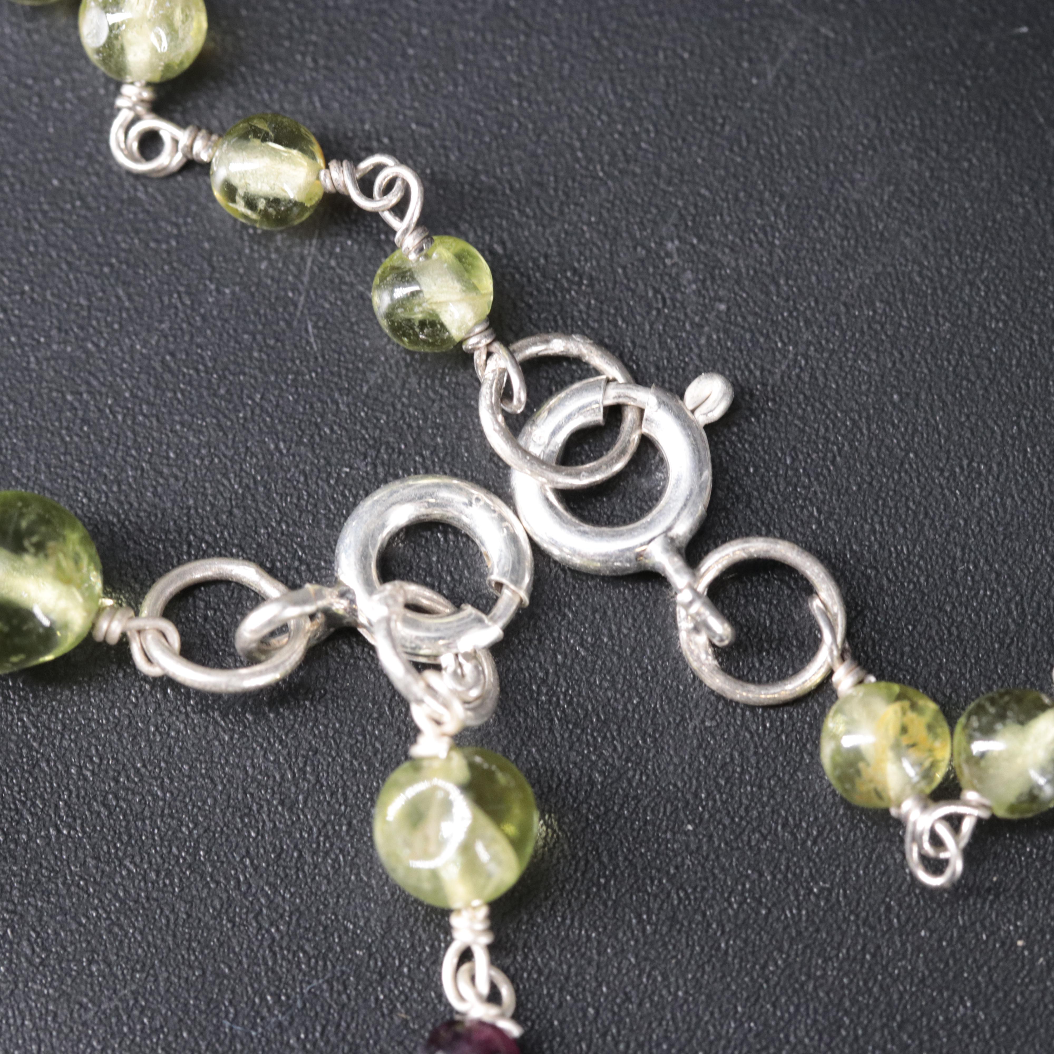 Sterling Silver Gemstone Station Necklace and Bracelet Collection
