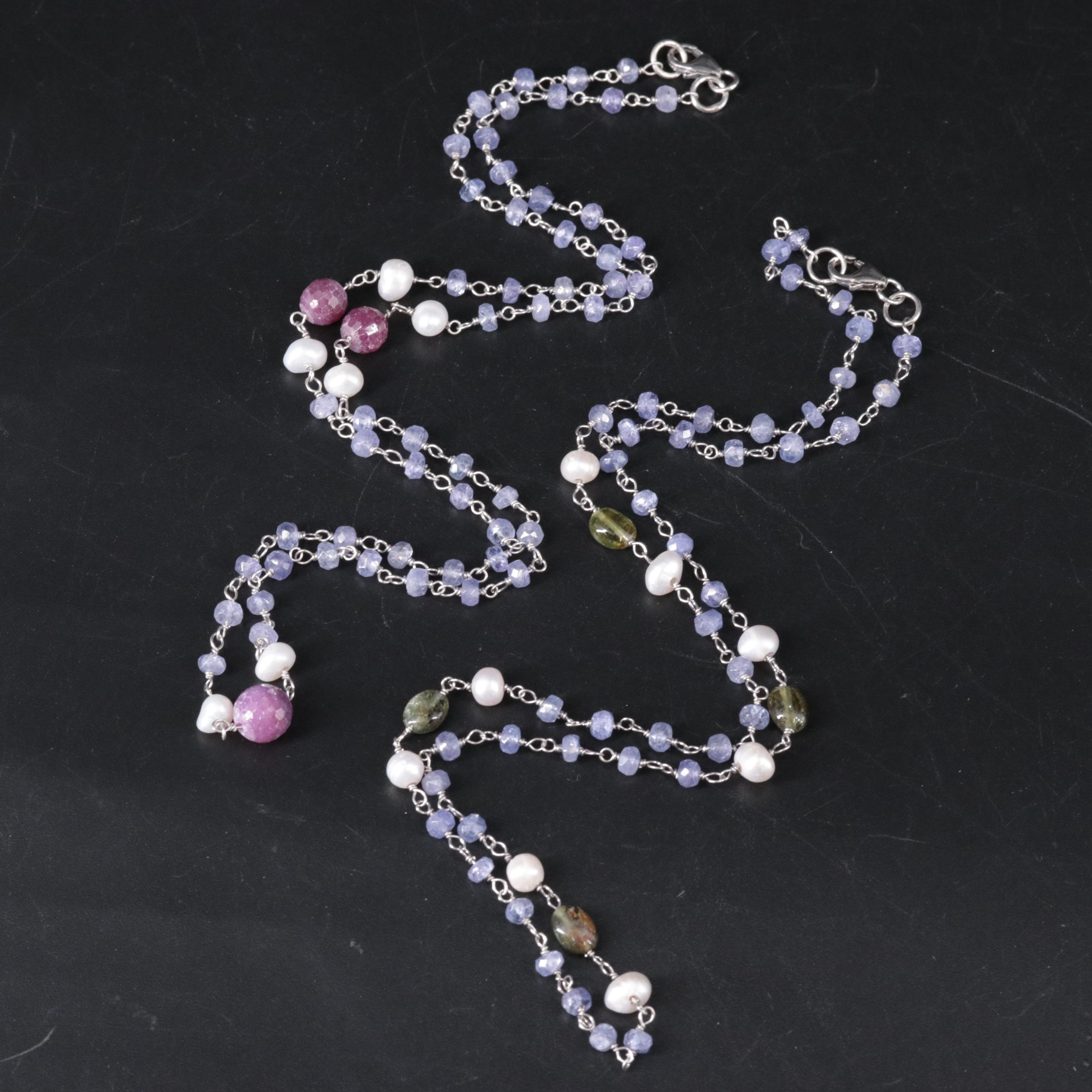 Sterling Silver Necklace Set Featuring Gemstones