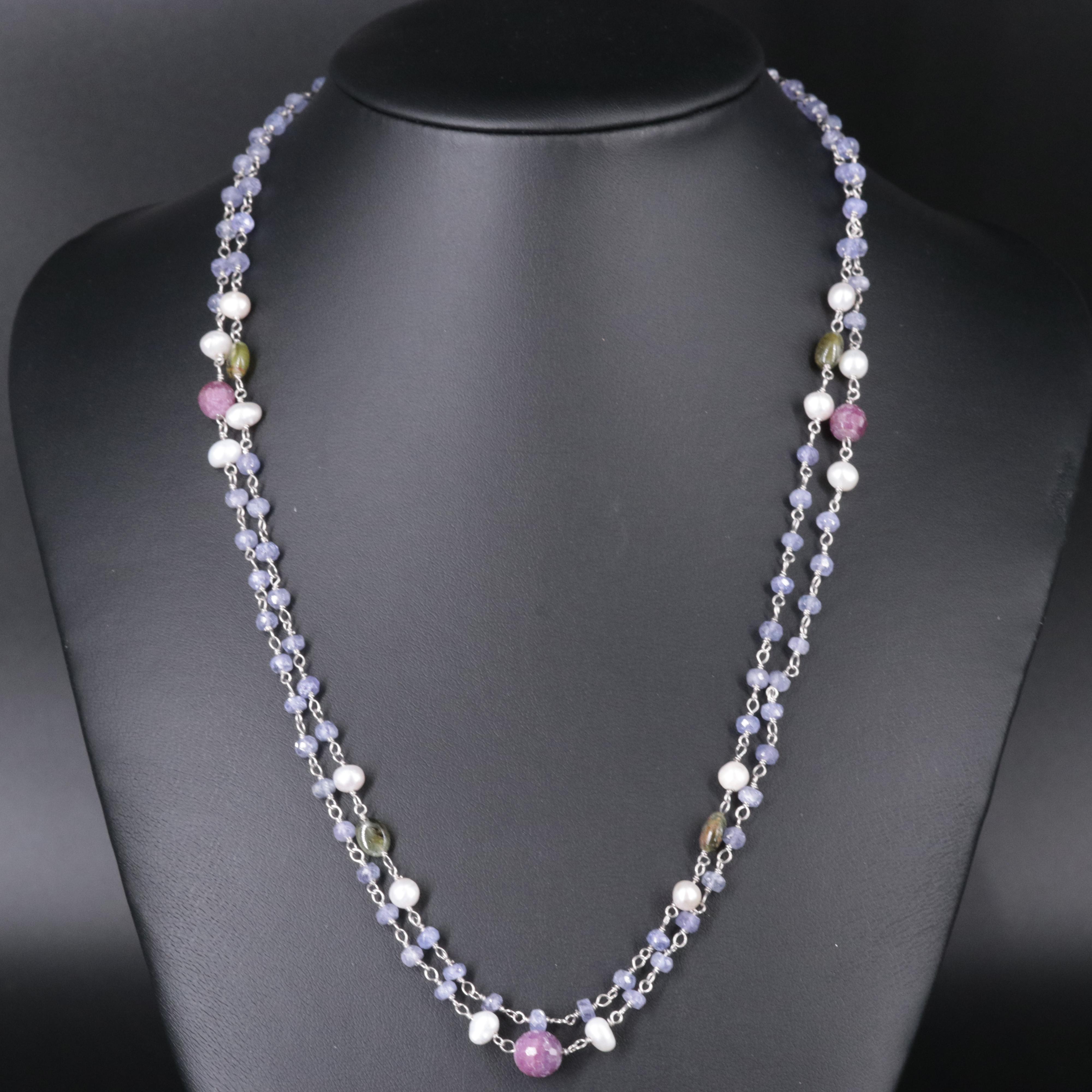 Sterling Silver Necklace Set Featuring Gemstones