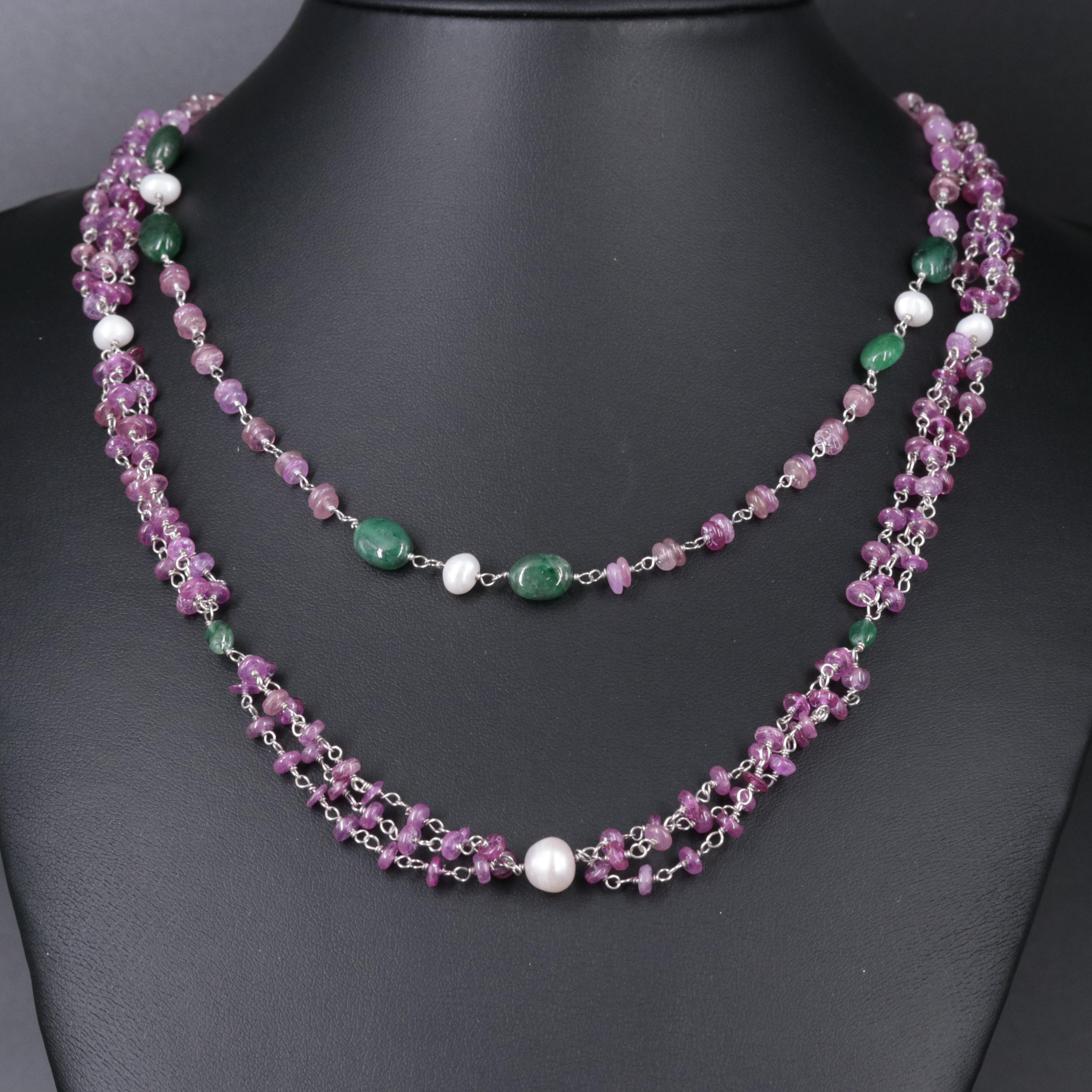 Sterling Silver Gemstone Necklace Pair