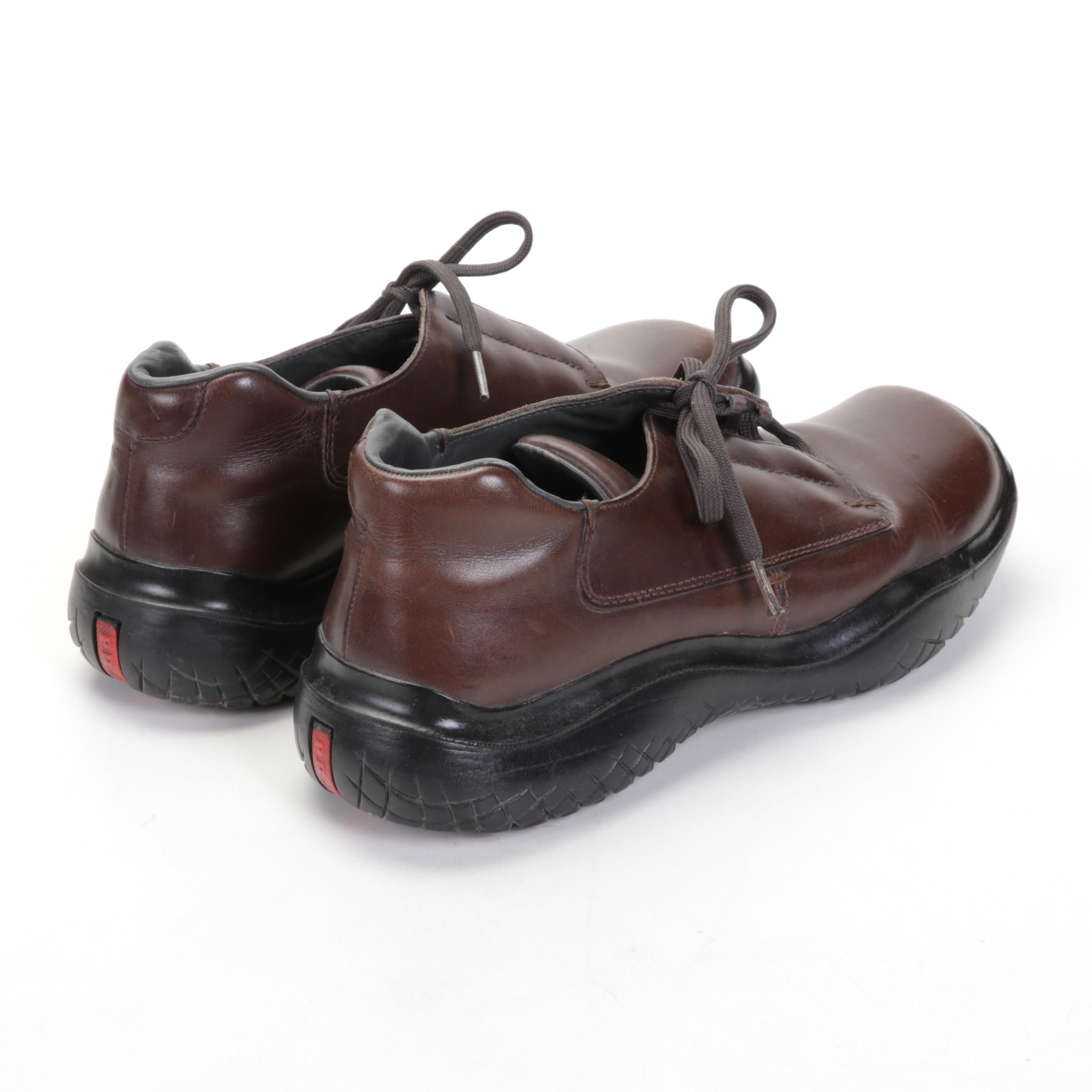 Men's Prada Lace-Up Shoes and Brown Cashmere Turtleneck Sweater