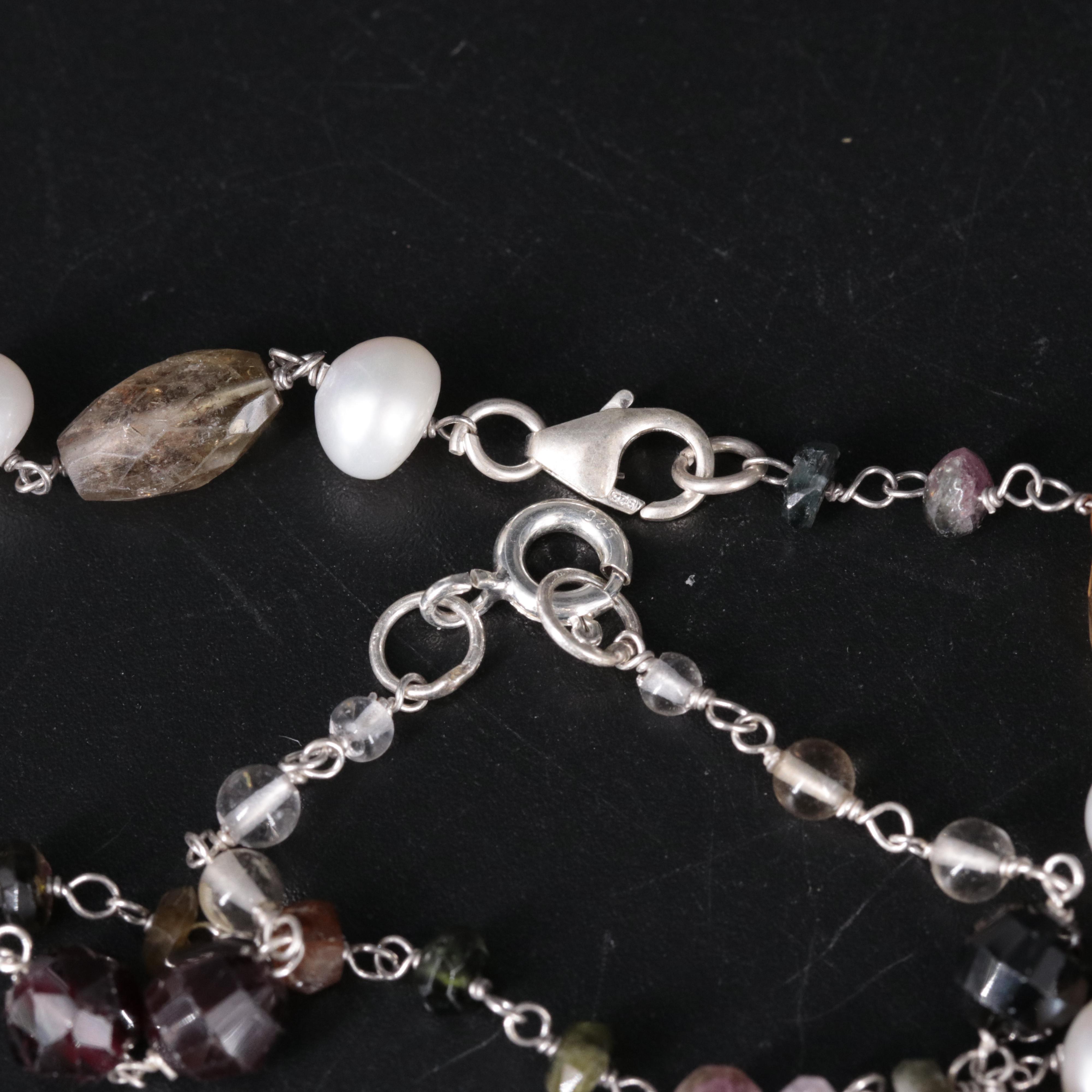 Sterling Silver Necklace Pair Featuring Gemstones