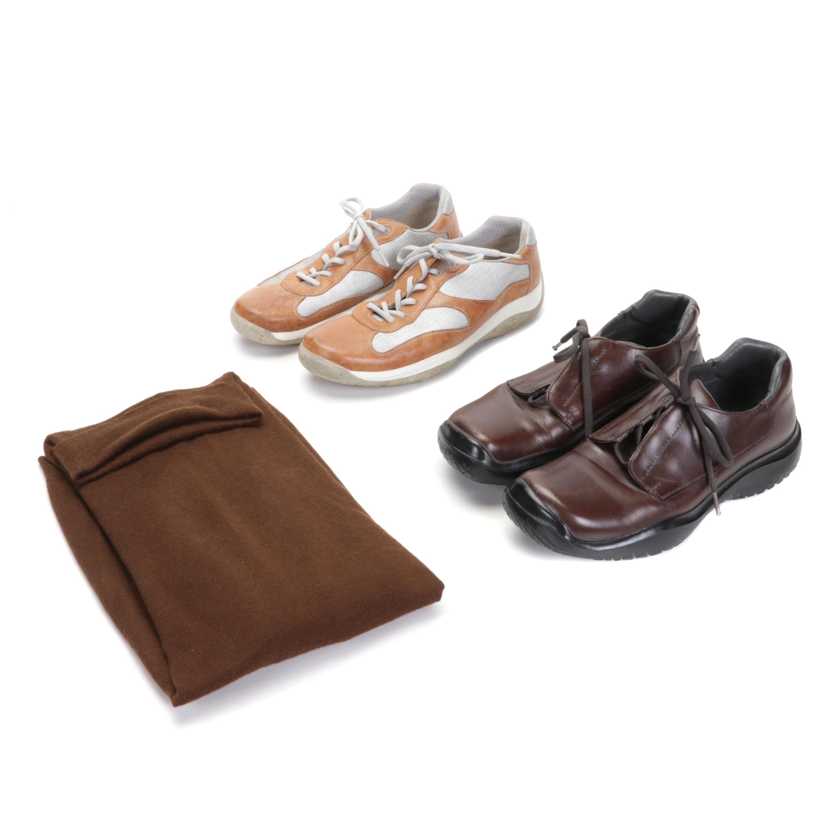 Men's Prada Lace-Up Shoes and Brown Cashmere Turtleneck Sweater